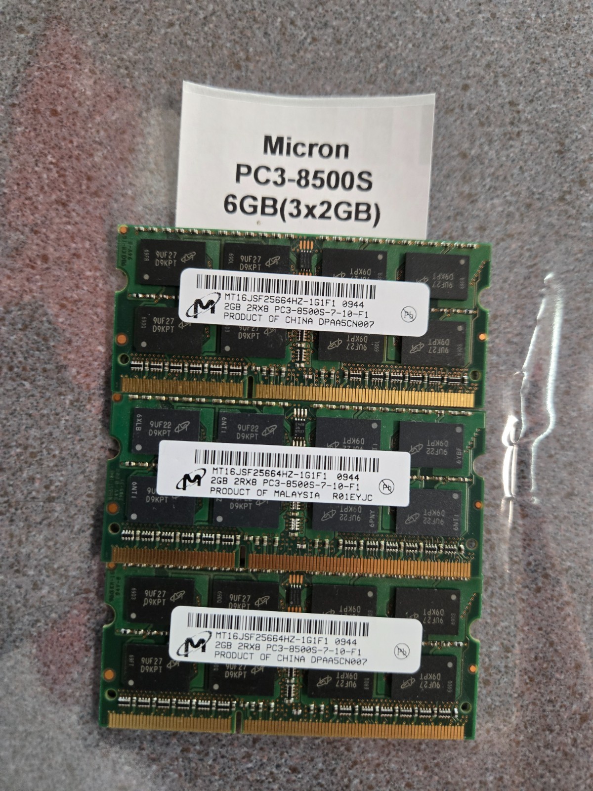 Micron 6GB (3x2GB) PC3-8500s DDR3 laptop memory ram