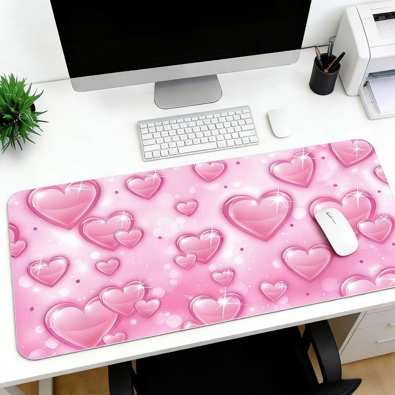 XL Desk Mat Cute Pink Heart Pattern Computer Keyboard Mouse Pad for Office Home