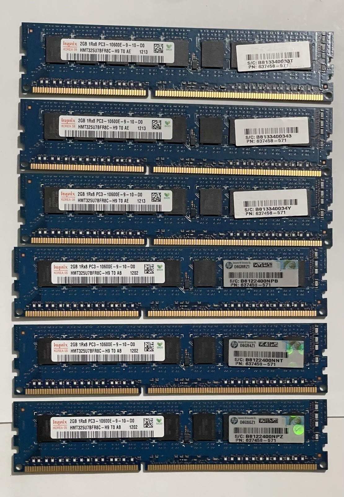 Lot 6 Hynix 2GB DDR3 PC3-10600E ECC UDIMM 1333MHz 1Rx8 RAM Server Memory Sticks