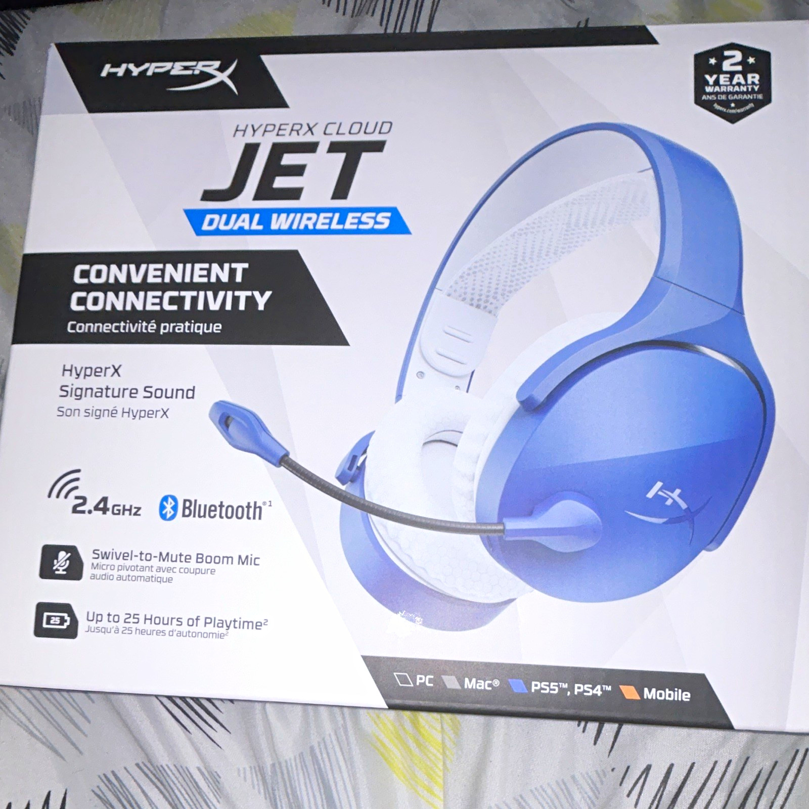 HyperX Cloud Jet Dual Wireless 2.4GHz RF + Bluetooth Swivel-Mute Mic Blue/White