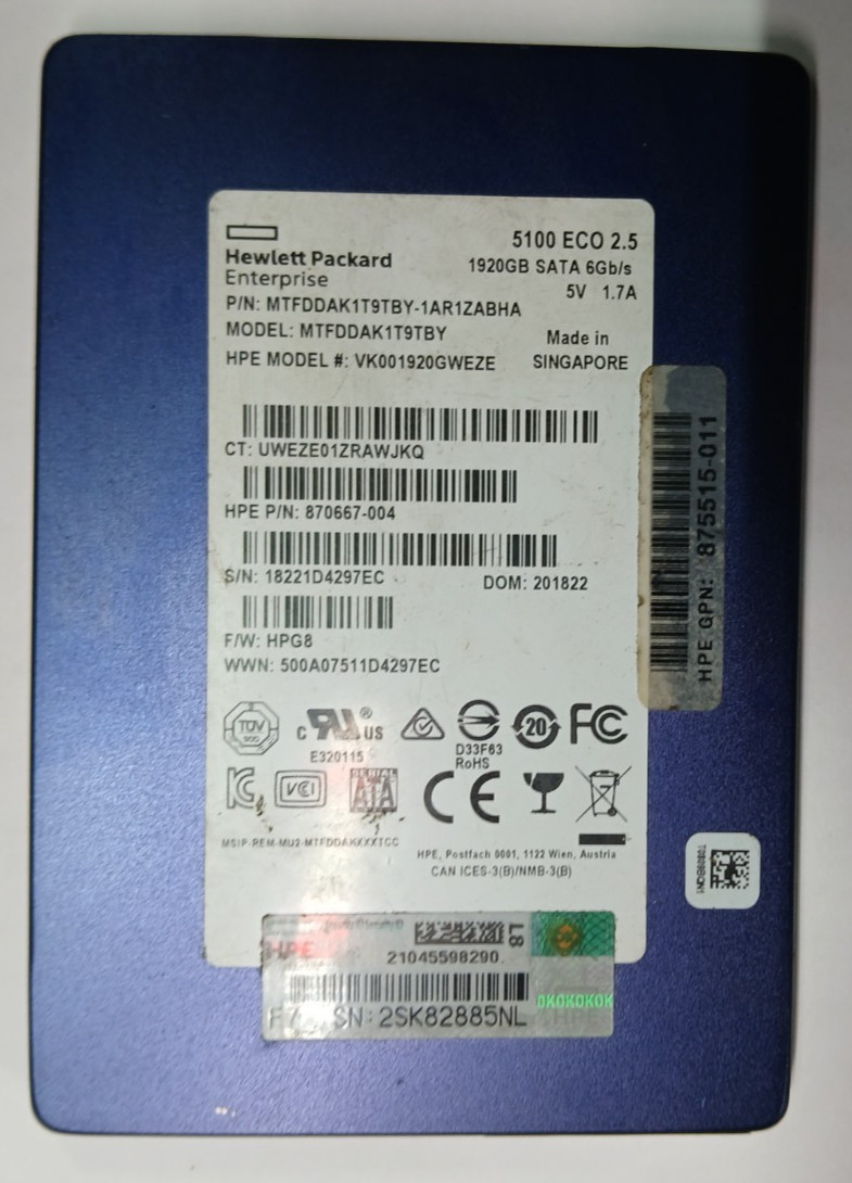 hp 5100 ECO 2.5 ssd, 1.92tb wiped and tested.