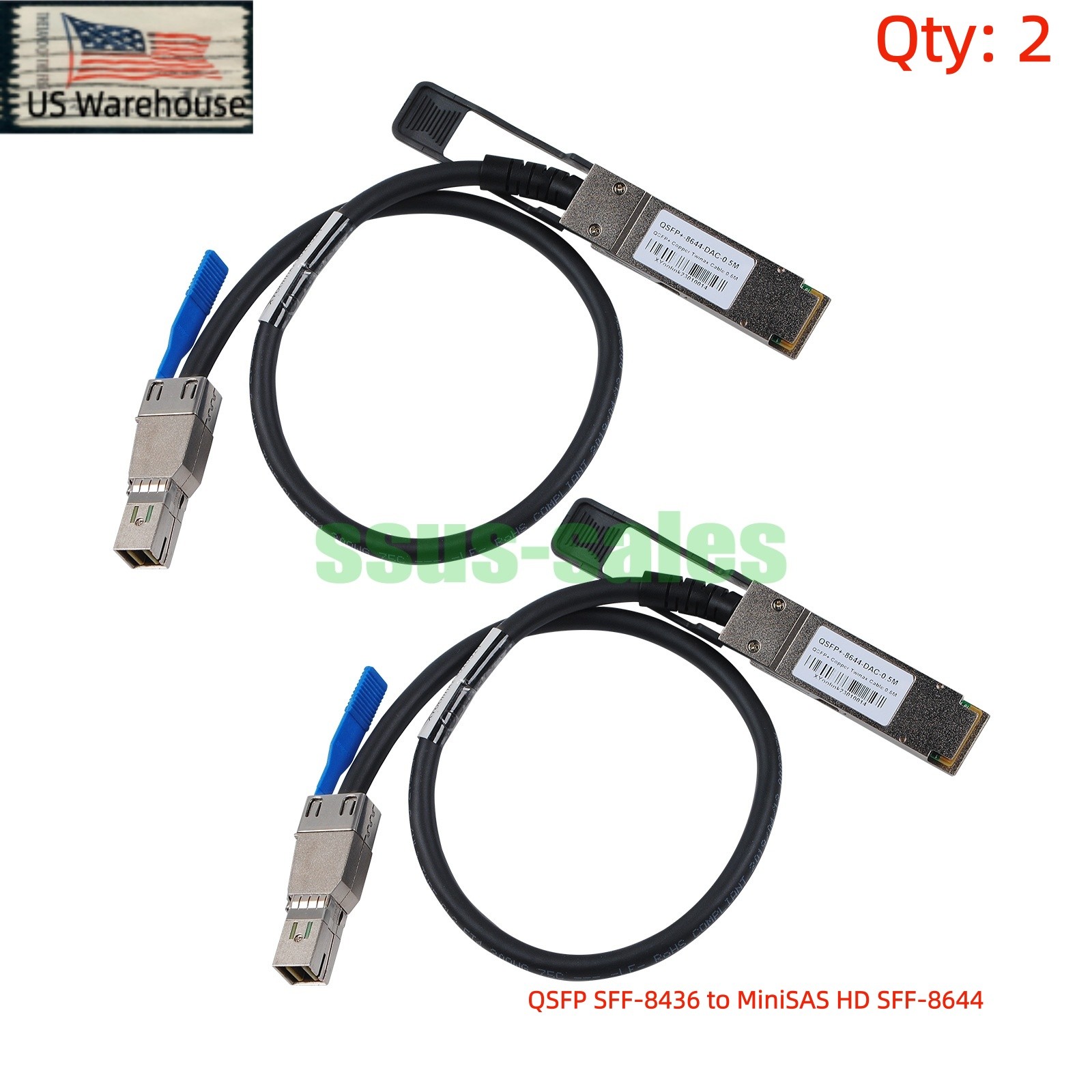 2PCS 0.5m QSFP SFF-8436 to SFF-8644 MiniSAS HD SAS 3.0 12Gbps External Cable