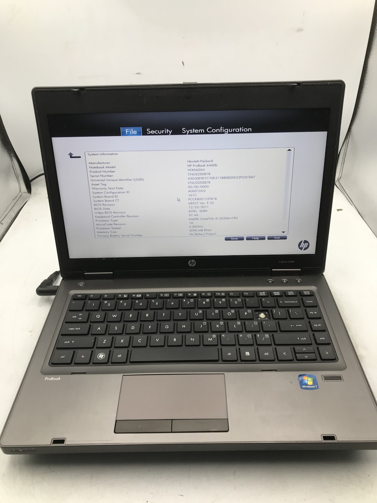 HP PROBOOK 6460B - BOOTS TO BIOS - INTEL I5 2520M - 4GB RAM - RREAD DESCRIP - BB
