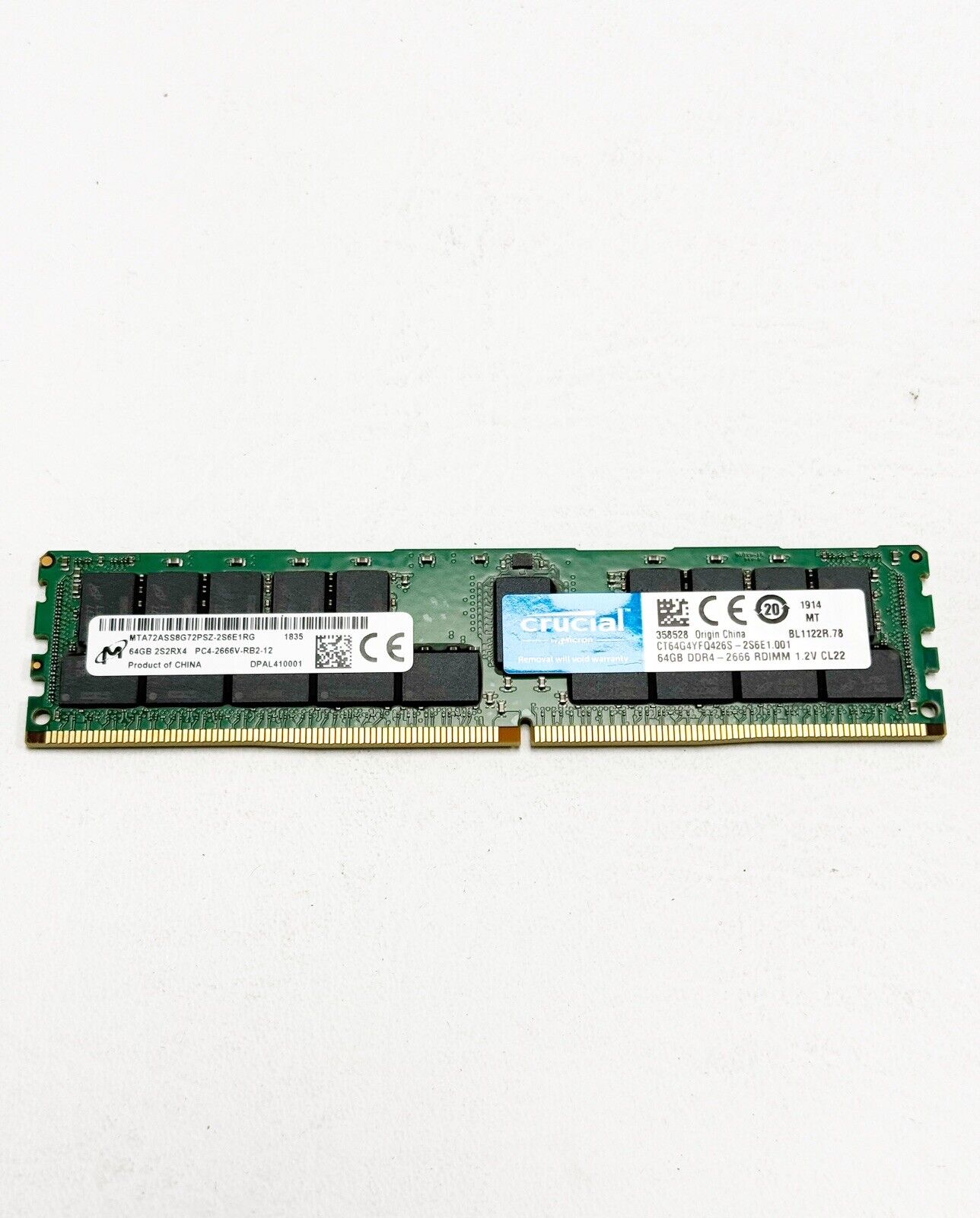 Micron 64GB DDR4 PC4-2666V 2S2Rx4 RDIMM MTA72ASS8G72PSZ-2S6E1 - 