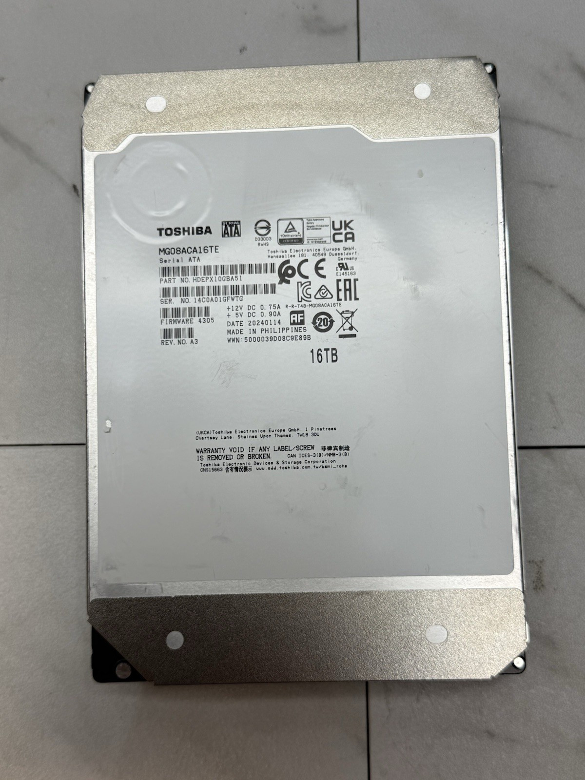 Toshiba MG08ACA16TE 16TB 3.5" Serial ATA SATA Internal Desktop HDD HDEPX10GBA51