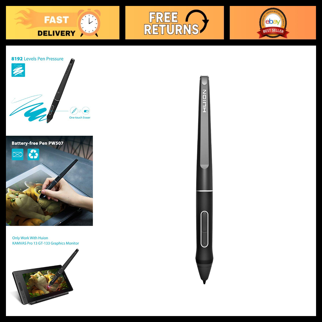 Battery-Free Stylus for Graphic Tablets, Precision Drawing Pen, Compatible with