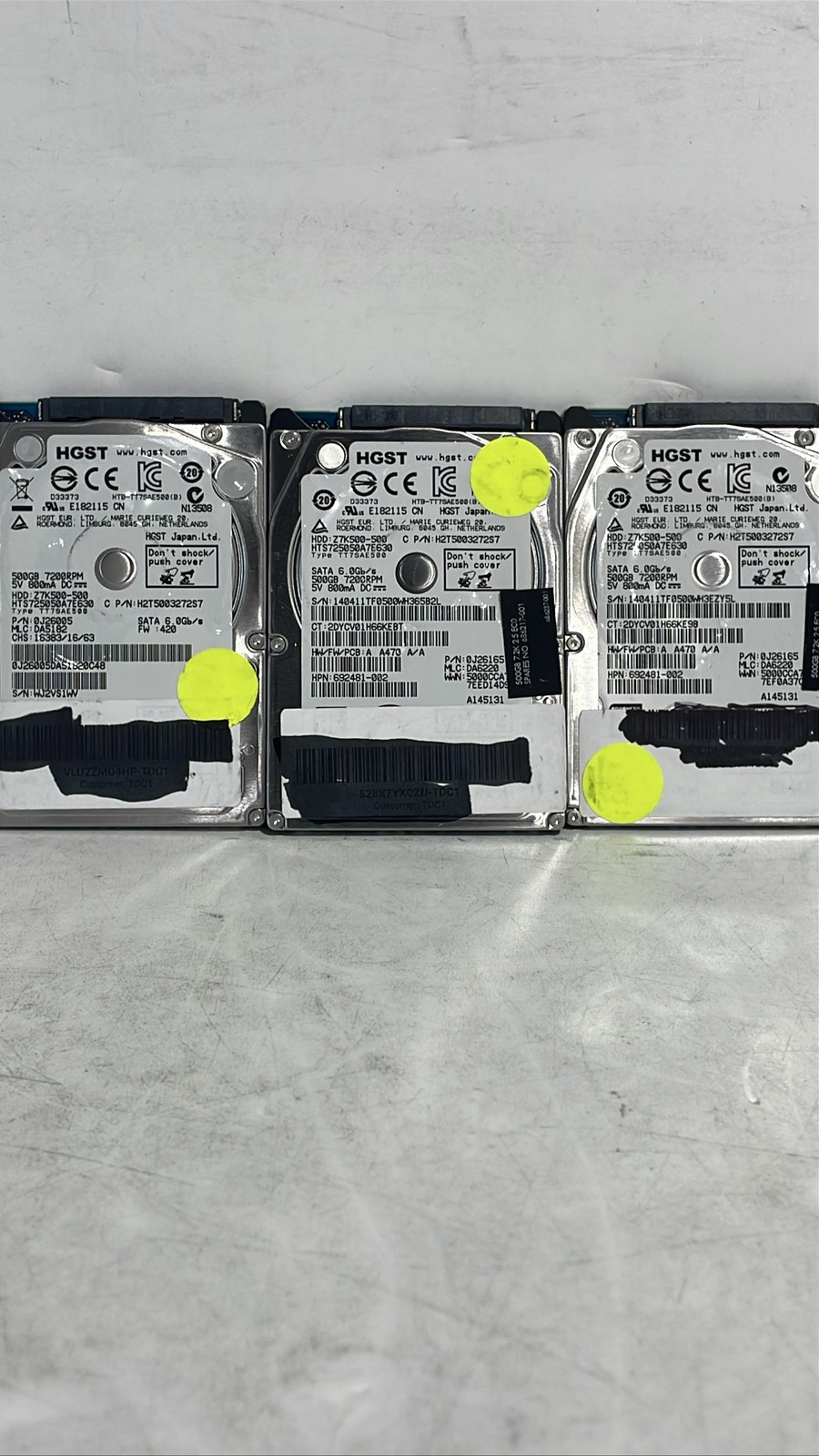 HGST HTS725050A7E630 500GB 7200RPM 2.5" SATA Laptop Hard Drives HDD Lot of 3