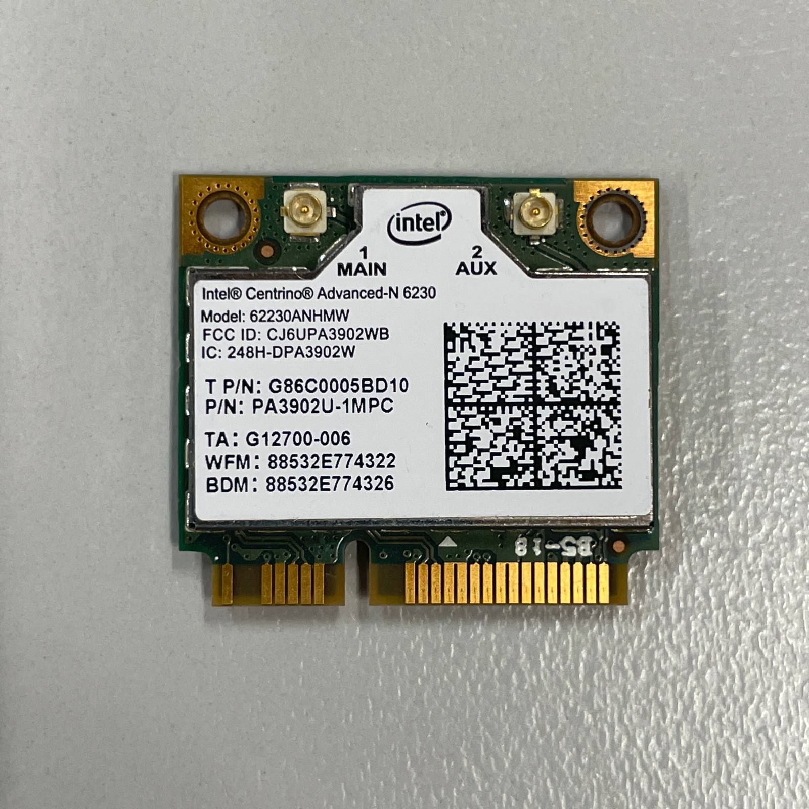 Intel Centrino 6230 62230ANHMW Dual Band Wifi BT 3.0 Laptop Half Mini PCIe Card
