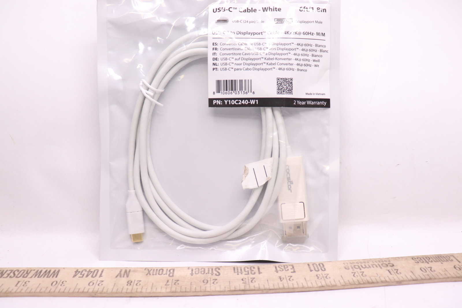 Rocstor USB-C to DP M/M Cable 6 Ft. T10C240-W1
