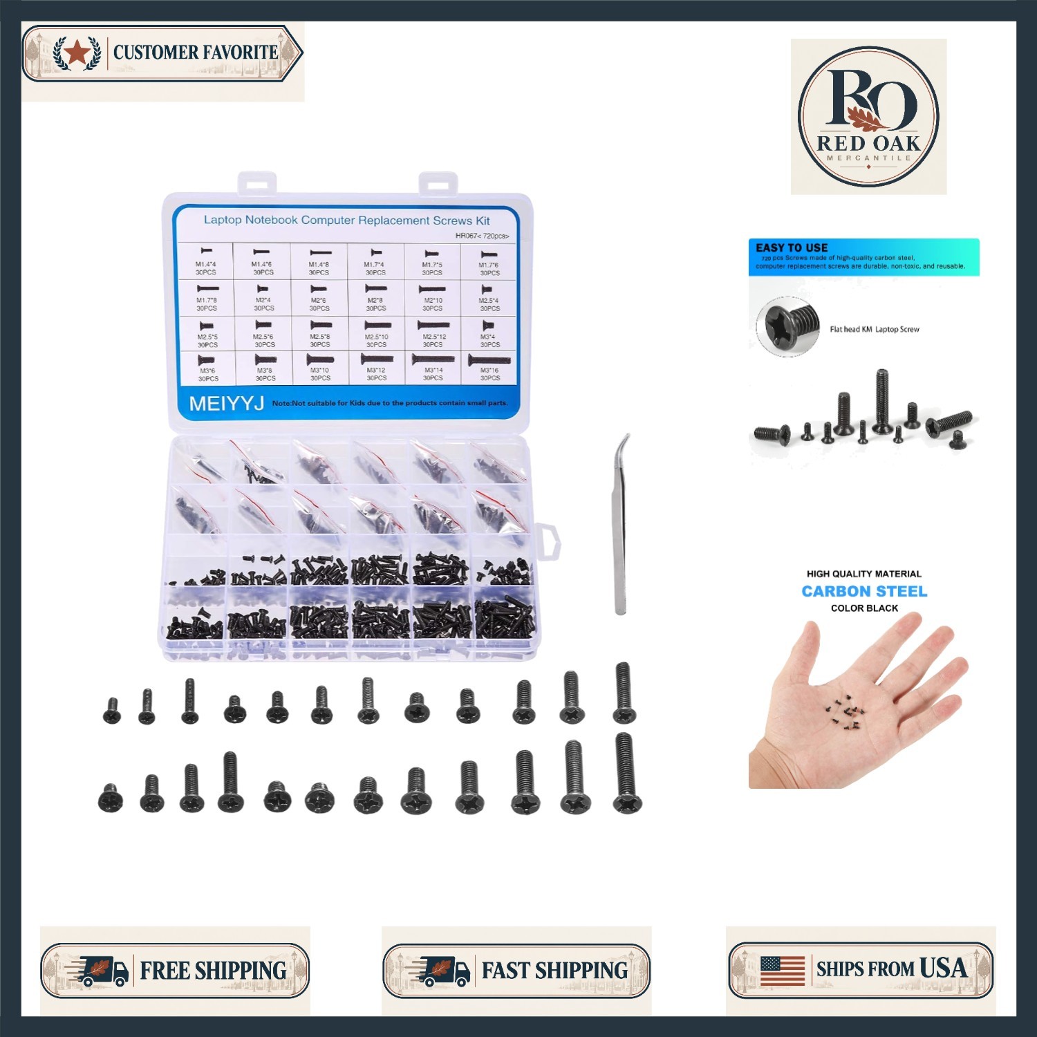 720pcs Laptop Screws Set M2 M2.5 M3 M4 M7 Flat Head Phillips Computer Repair