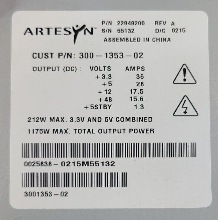 Sun Fire V880 X9697A 3001353-02 1175W Power Supply ArtESYN 22949200