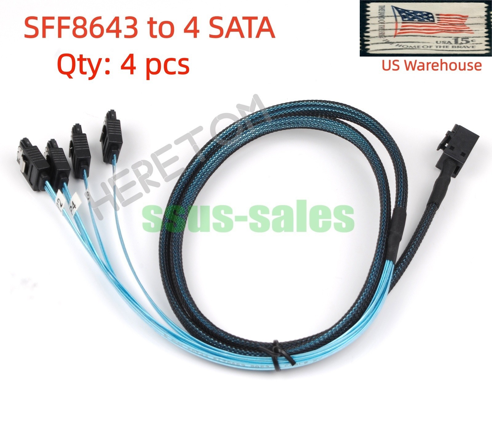4PCS 1M SFF-8643 36-Pin to 4x SATA Mini SAS HD Breakout Cable 12Gbps for RAID
