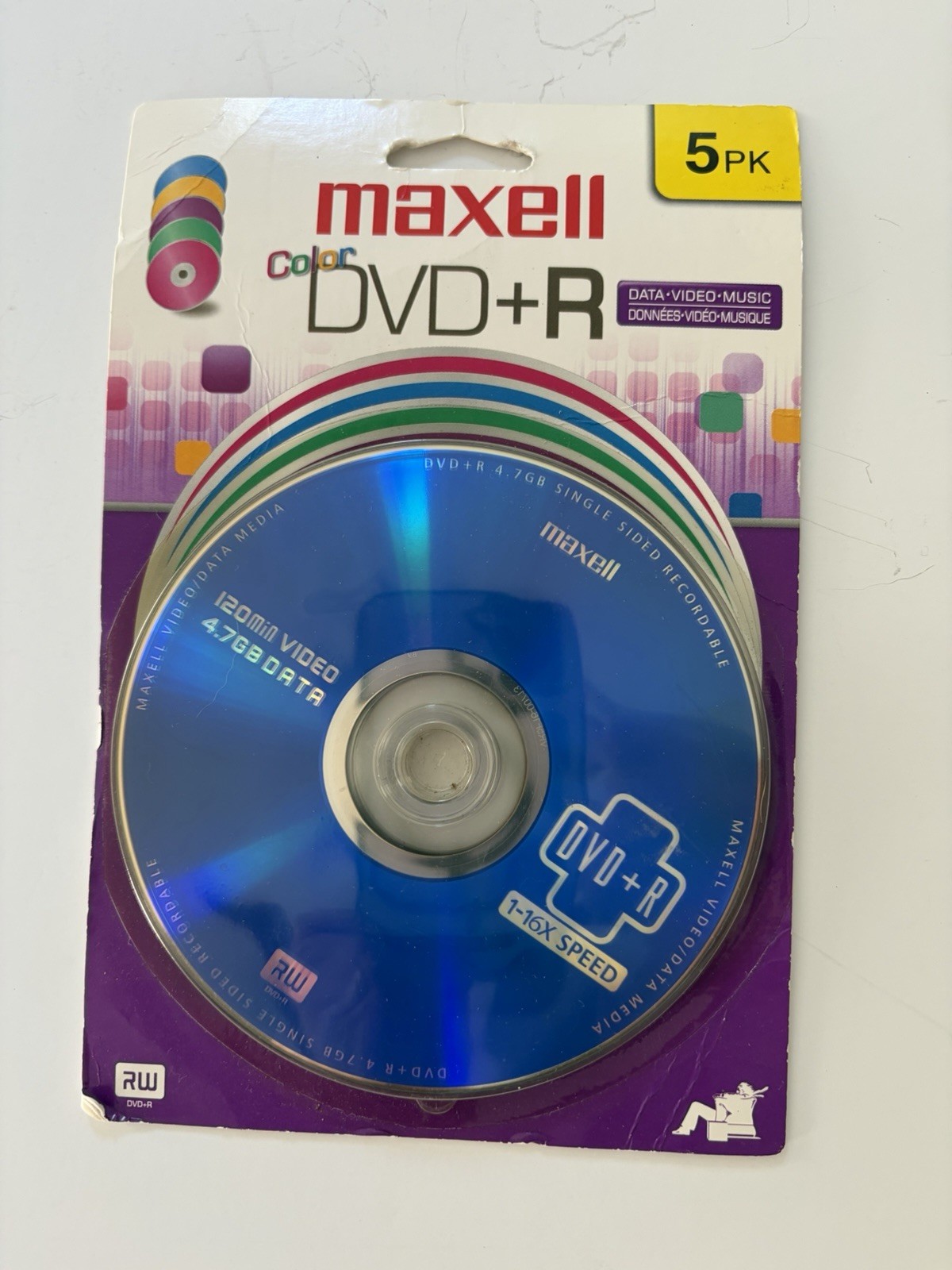 Maxwell Color DVD +R 4.7 GB Data 120min Video 1-16X Speed 5 Pack New In Package
