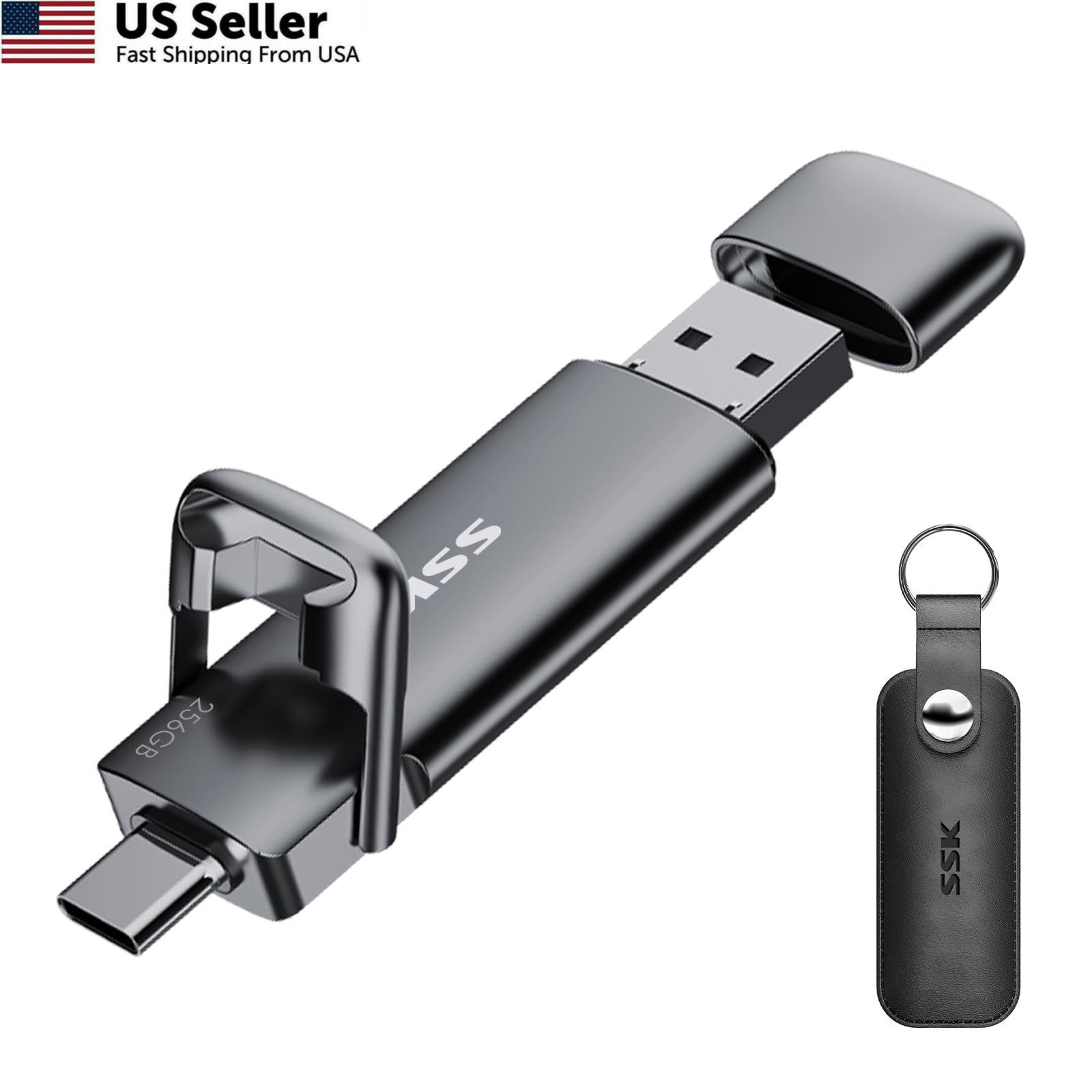 SSK 256GB USB C Flash Thumb Drive up to 550MB/s Dual C+A 256GB, Black