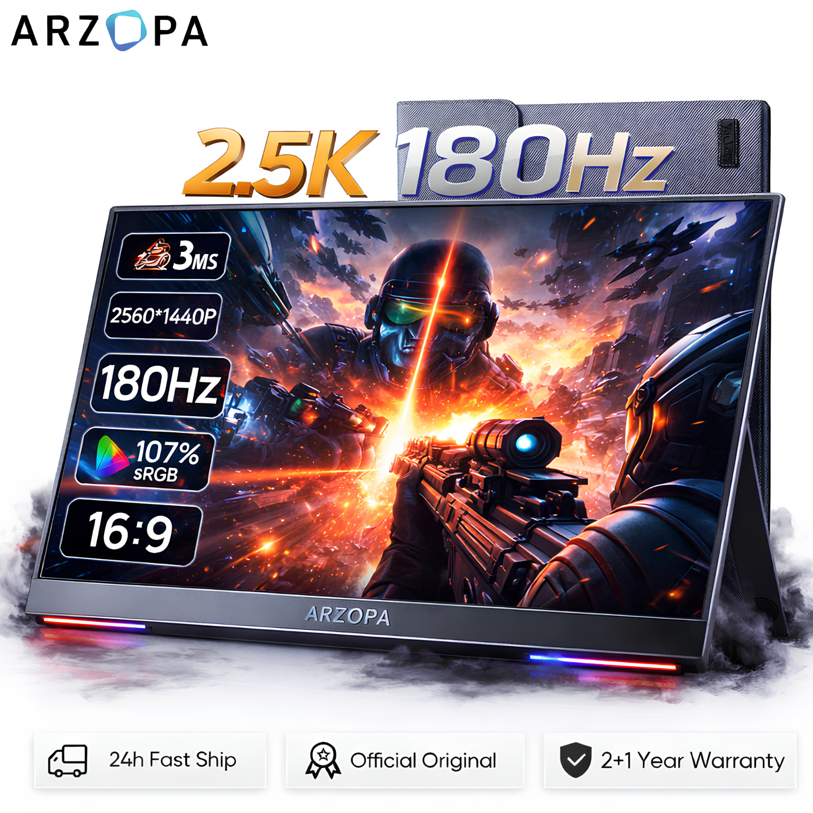 16.1 Inch Portable Monitor ARZOPA 2.5K 180Hz 400nit 1440P Gaming Second Screen