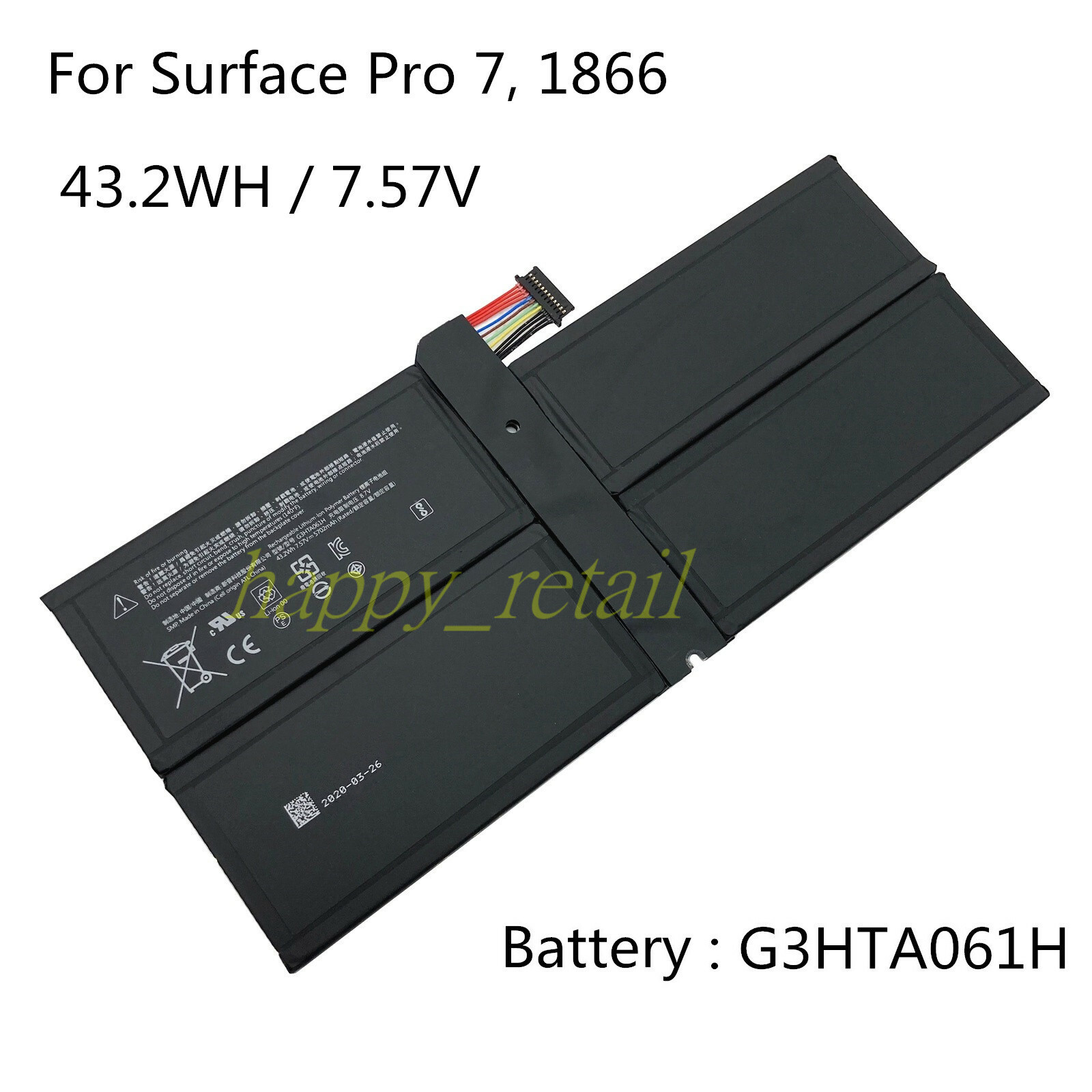 5702mAh New Tablet Battery G3HTA061H For Microsoft Surface Pro 7 1866 12.3" 2019