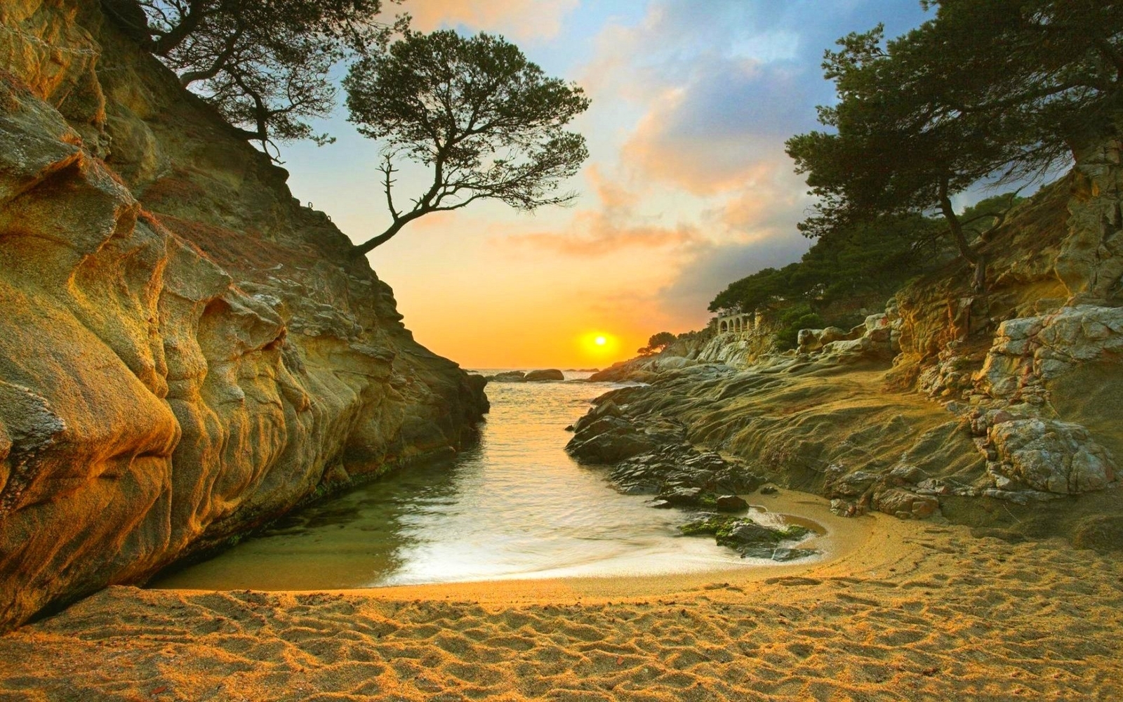 Landscape nature beach sand trees rocks coast Custom Gaming Mat Desk