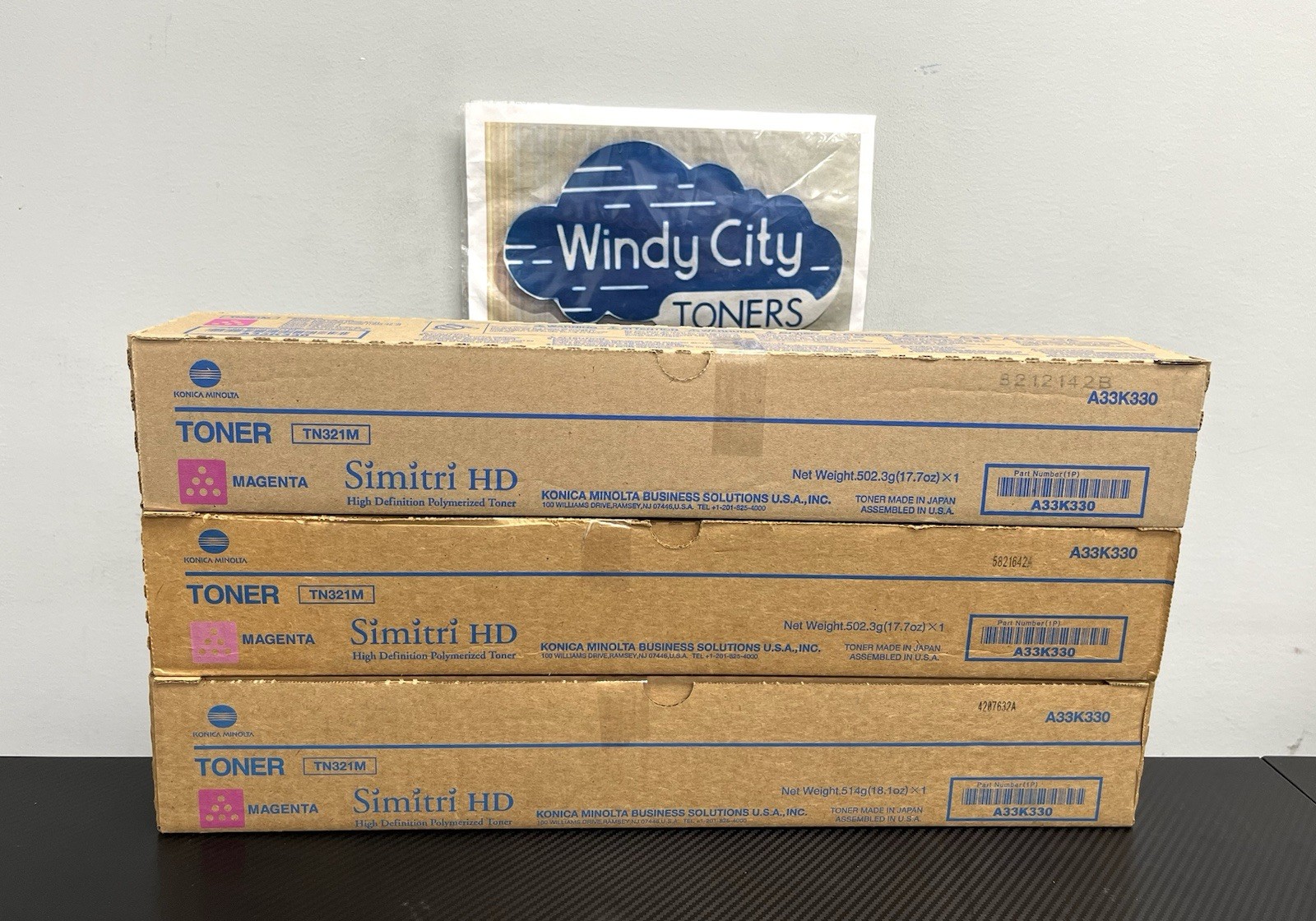 Konica Minolta TN321 Lot of 3 Magenta Toners for bizhub C224/C284/C364 OEM New
