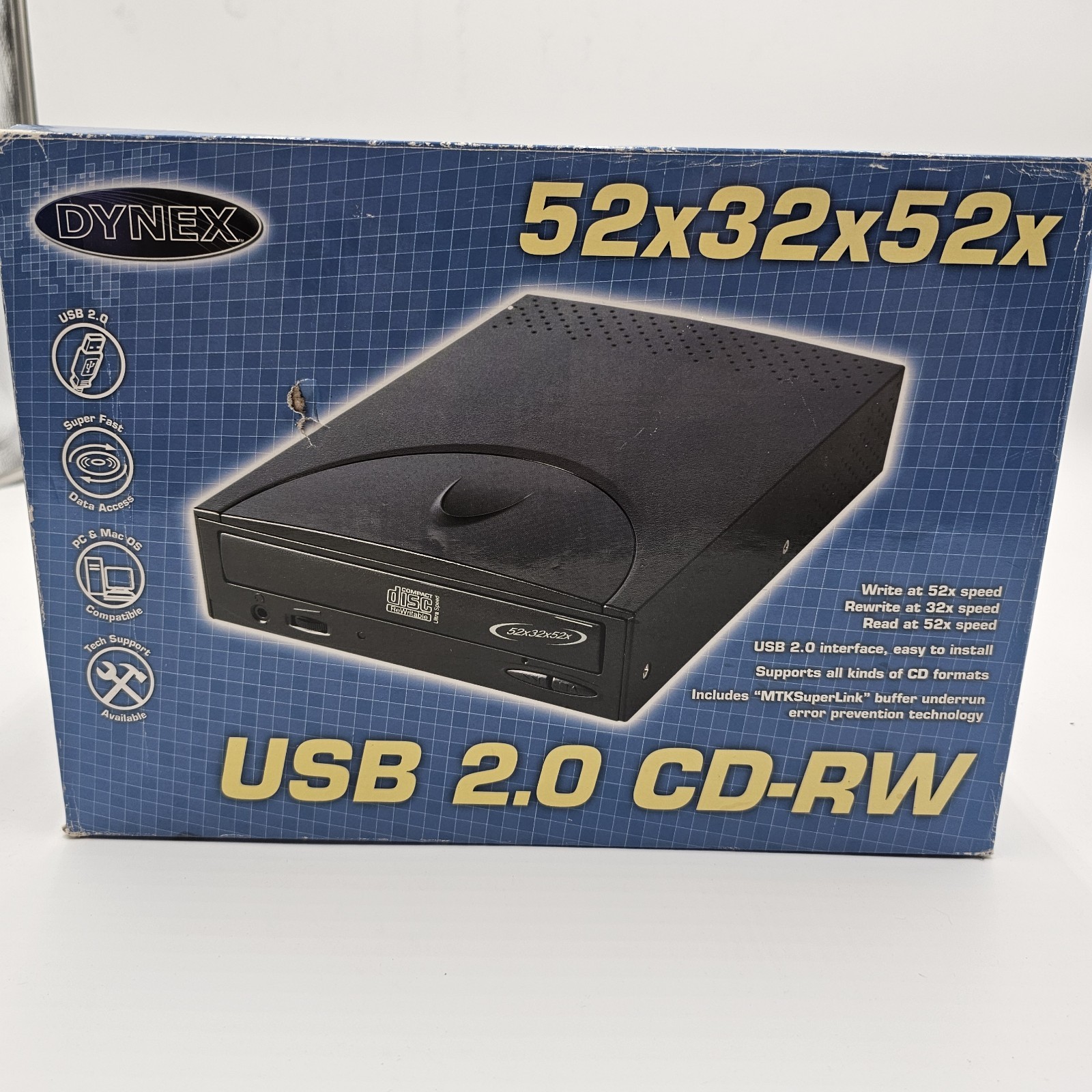 Dynex USB 2.0 External CD-RW Drive 52x32x52x w/ Box Tested Works