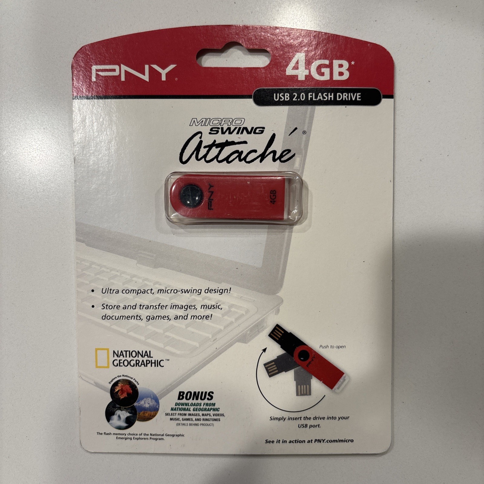 NEW PNY USB 4GB Flash Drive Micro Swing Attaché