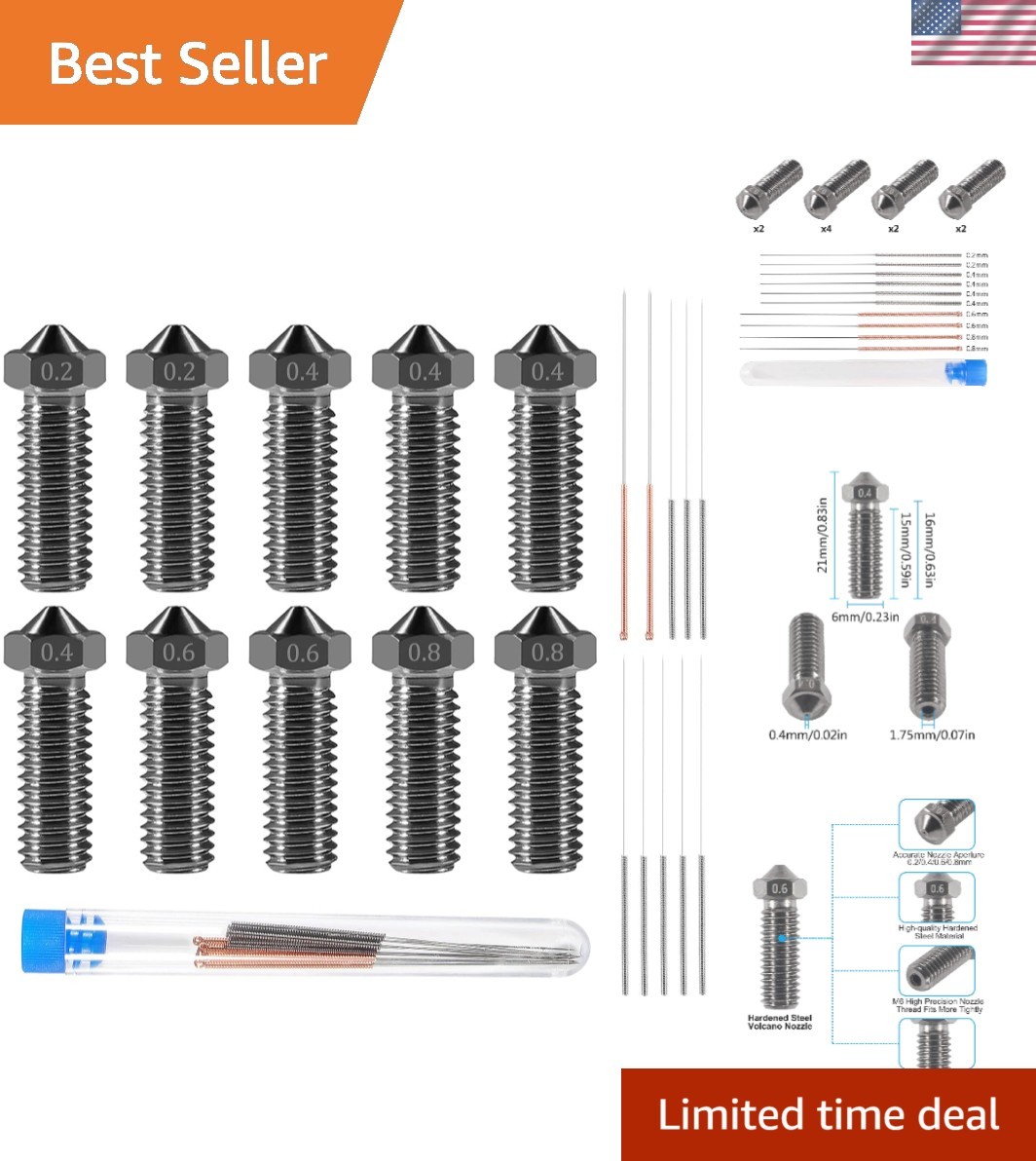 10Pcs Hardened Steel Volcano Nozzle 0.2mm 0.4mm 0.6mm 0.8mm 3D Printer Volcan...