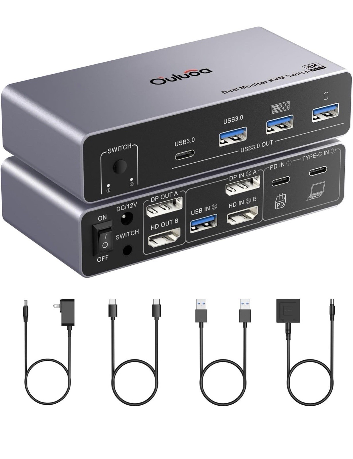 USB C Kvm Switch 2 Monitors 1 Desktop and 1 Laptop, Dual Monitor KVM Switch...