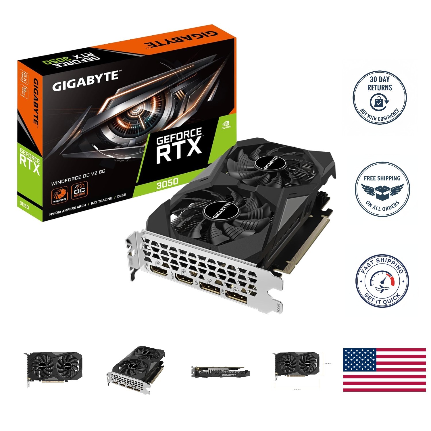 High-Performance GeForce RTX 3050 6GB Graphics Card with WINDFORCE Cooling