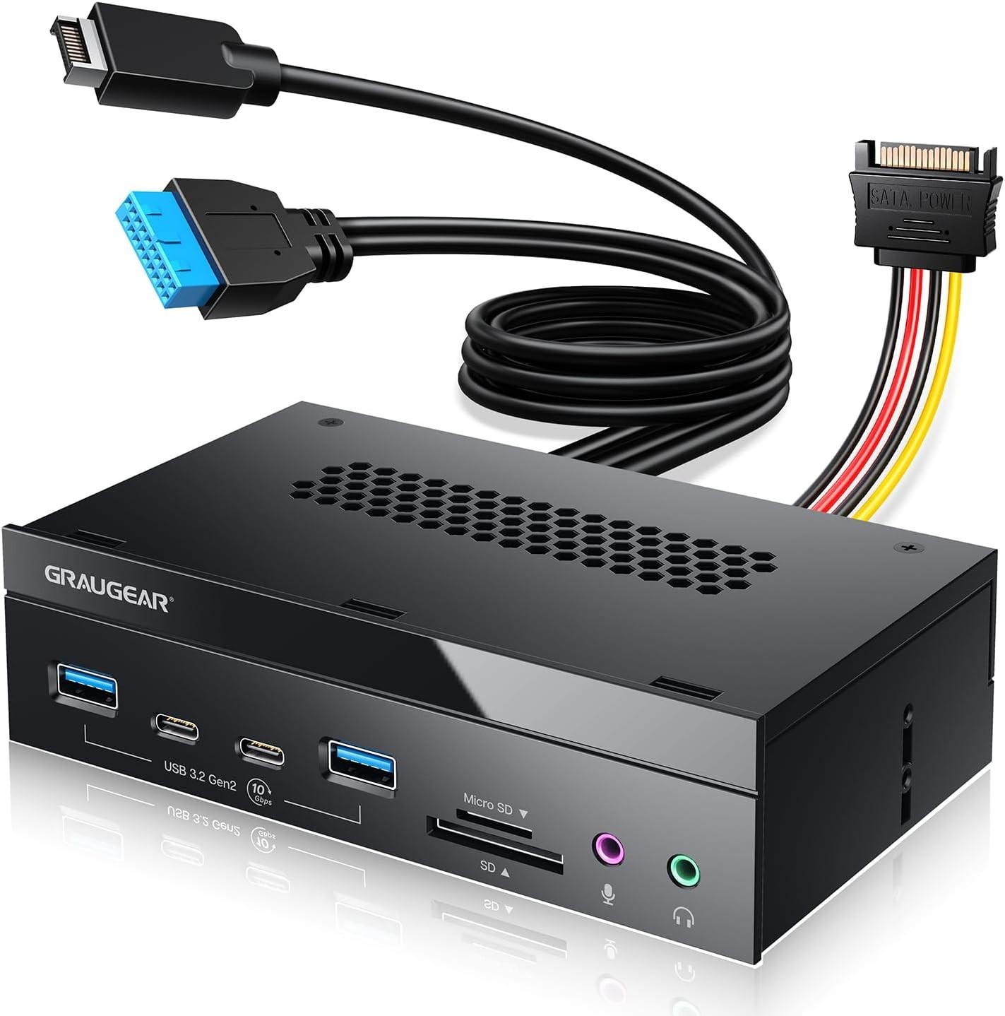 5.25-inch PC Front Panel USB Hub with 10Gbps USB-C, USB 3.0, SD/microSD, Audi...
