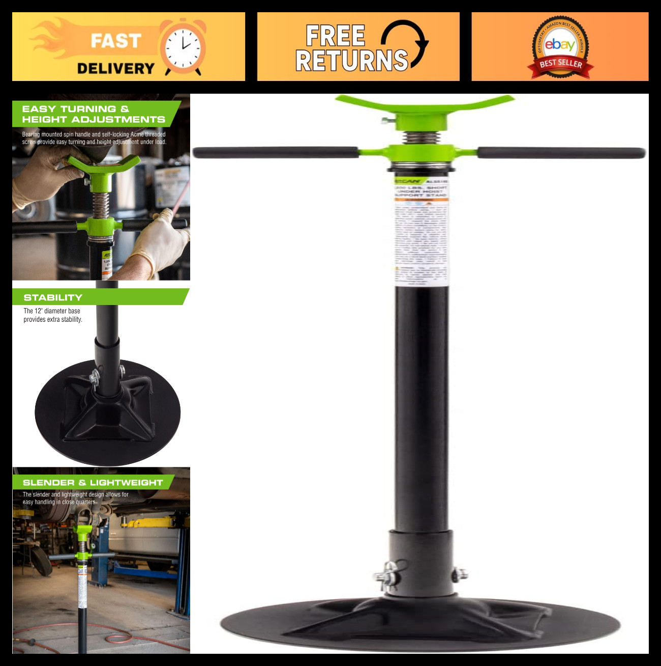 1,500 lbs Underhoist Support Stand - Heavy Duty Short Lift Jack for Garage Use