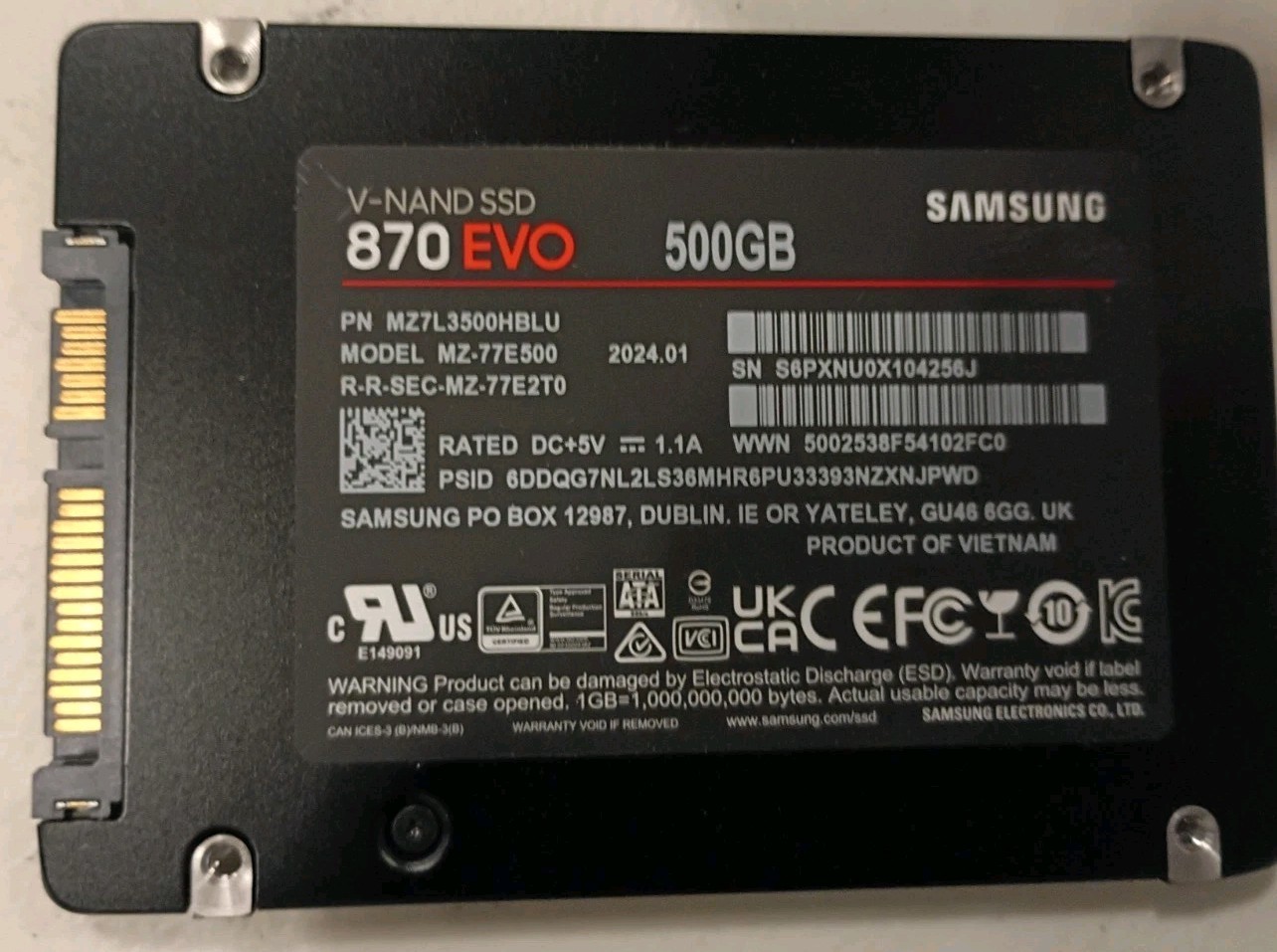 Samsung 870 EVO 500GB 2.5" SATA III Internal SSD 