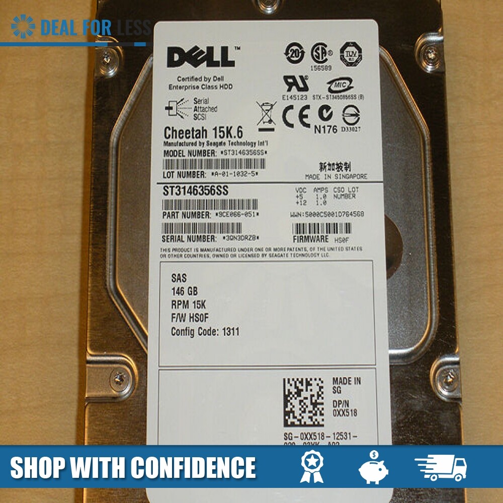 Dell XX518/0XX518/1DKVF/ST3146356SS/GX198 -146GB 15K 3G 3.5" SAS HARD DRIVE
