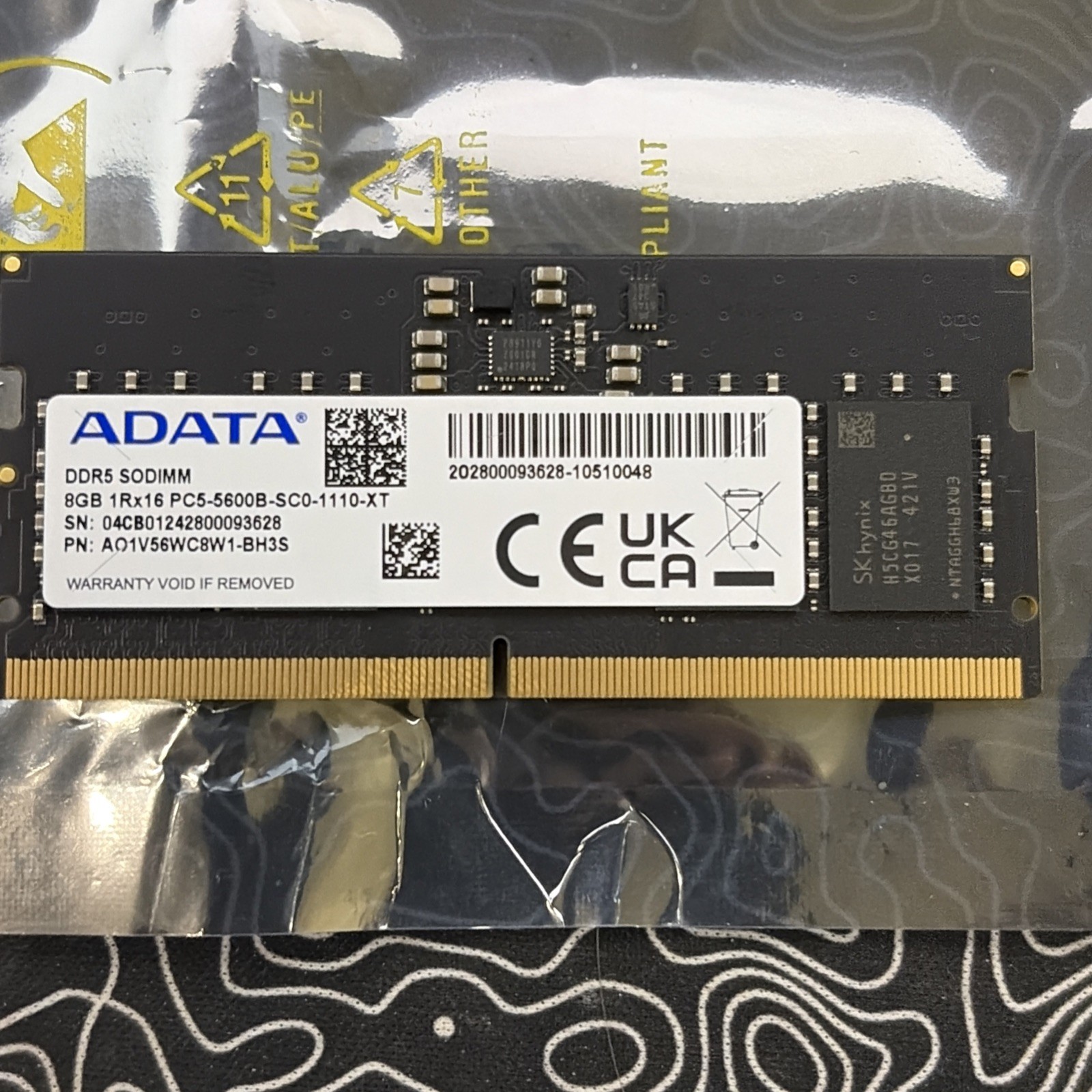 ADATA 8GB 1Rx16 PC5-5600B DDR5 SODIMM Laptop Memory – AO1V56WC8W1-BH3S