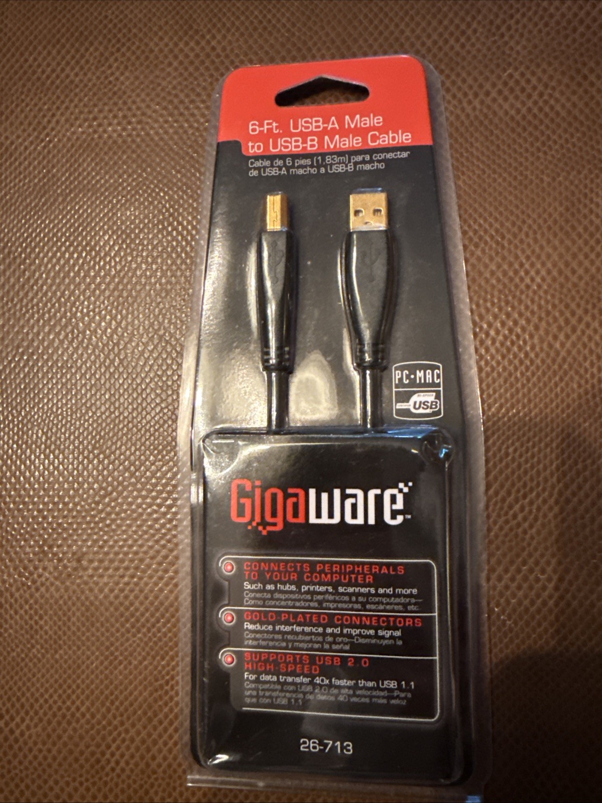 Gigaware 26-713 6-Ft USB A Male To USB-B Male Cable *New*