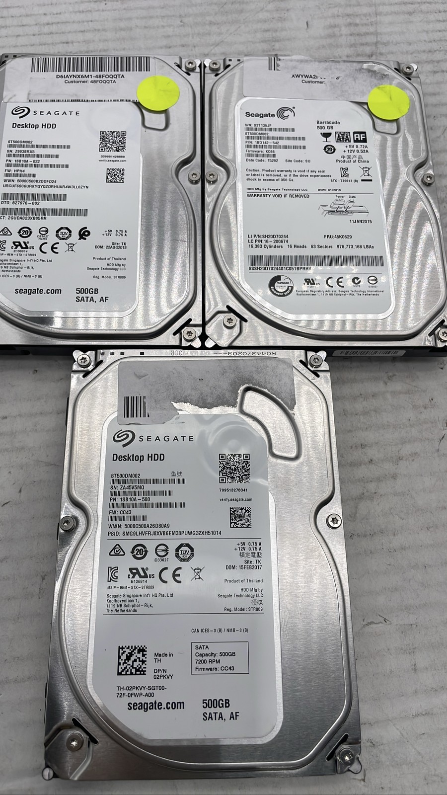 Seagate ST500DM002 500GB 3.5-inch SATA Desktop Internal Hard Drive Lot of 3