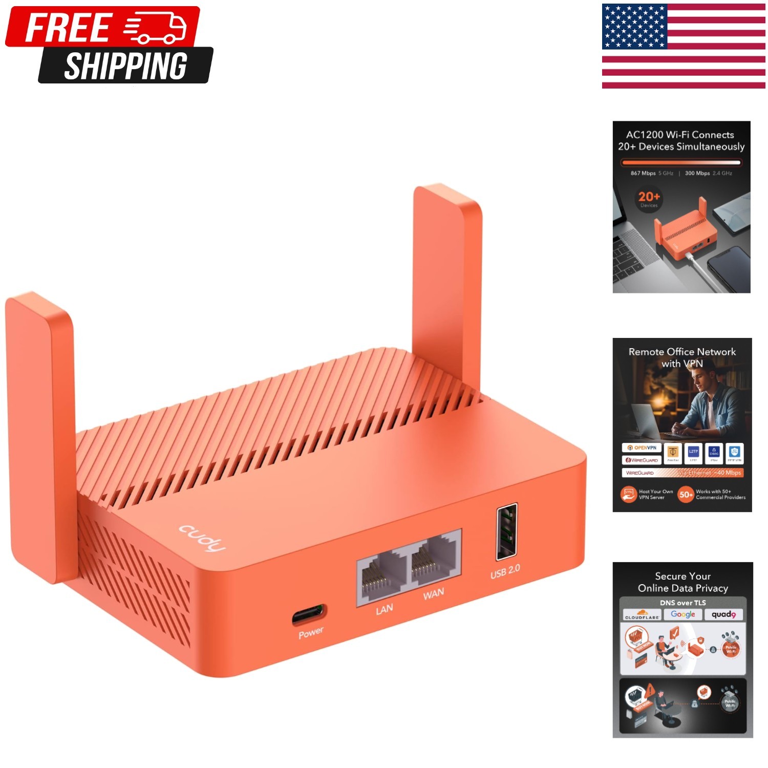 AC1200 Pocket-Sized Travel Router with Dual-Band Wi-Fi & VPN Support - TR1200