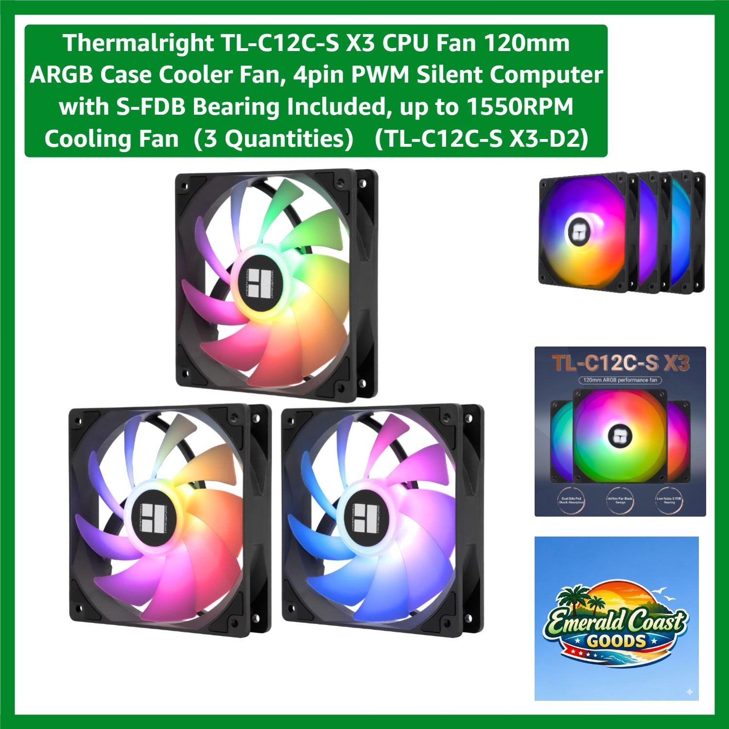 Efficient 120mm ARGB Cooling Fan Set - Quiet 4-Pin PWM Control Up to 1550 RPM