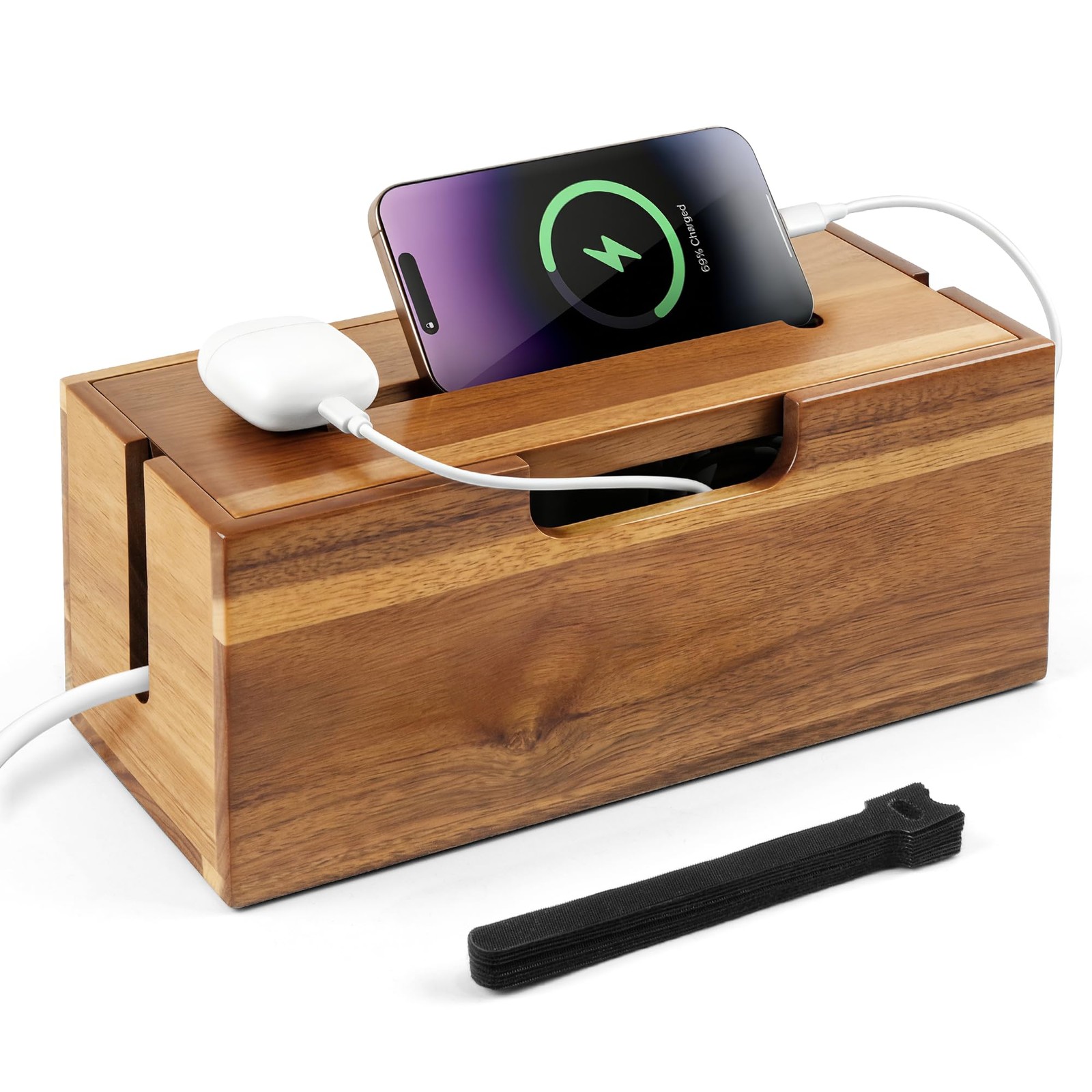 Acacia Cable Management Box Cord Hider Phone Stand 12 Inch For Power Strip