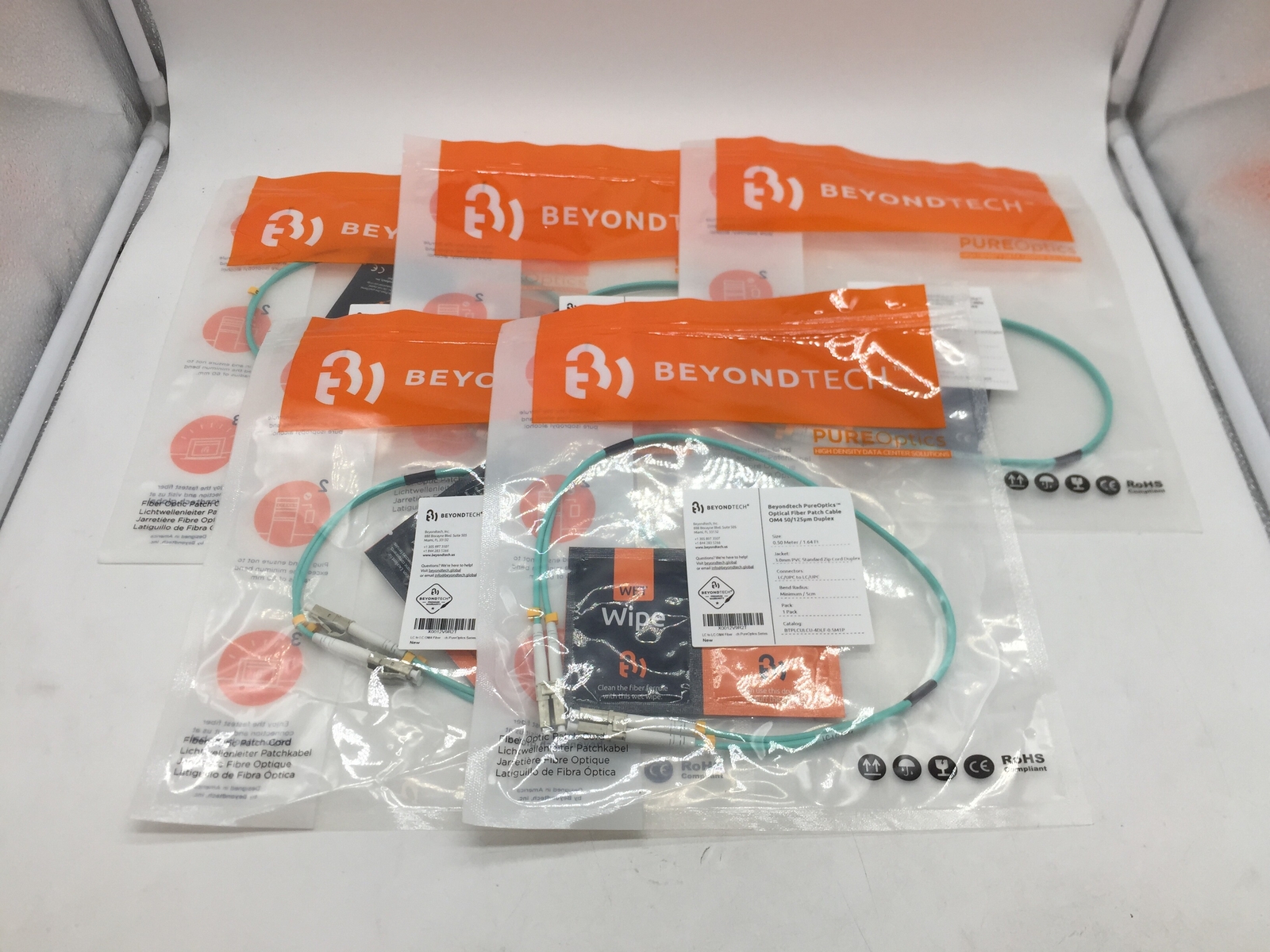 LOT OF 5 Beyondtech Optical Fiber Patch Cable OM3 50/125ųm Duplex FREE S/H
