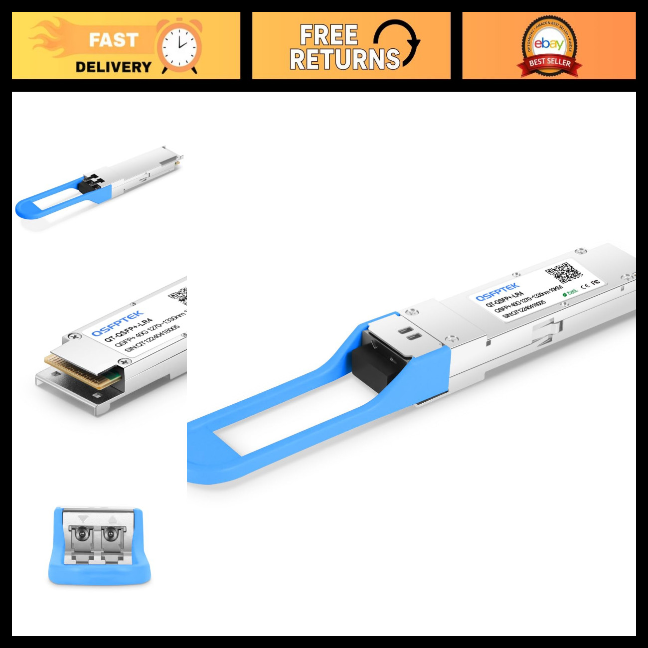 40G QSFP+ LC Single-Mode Transceiver Module 40GBASE-LR4, 10km, DDM, 4 CWDM Lanes