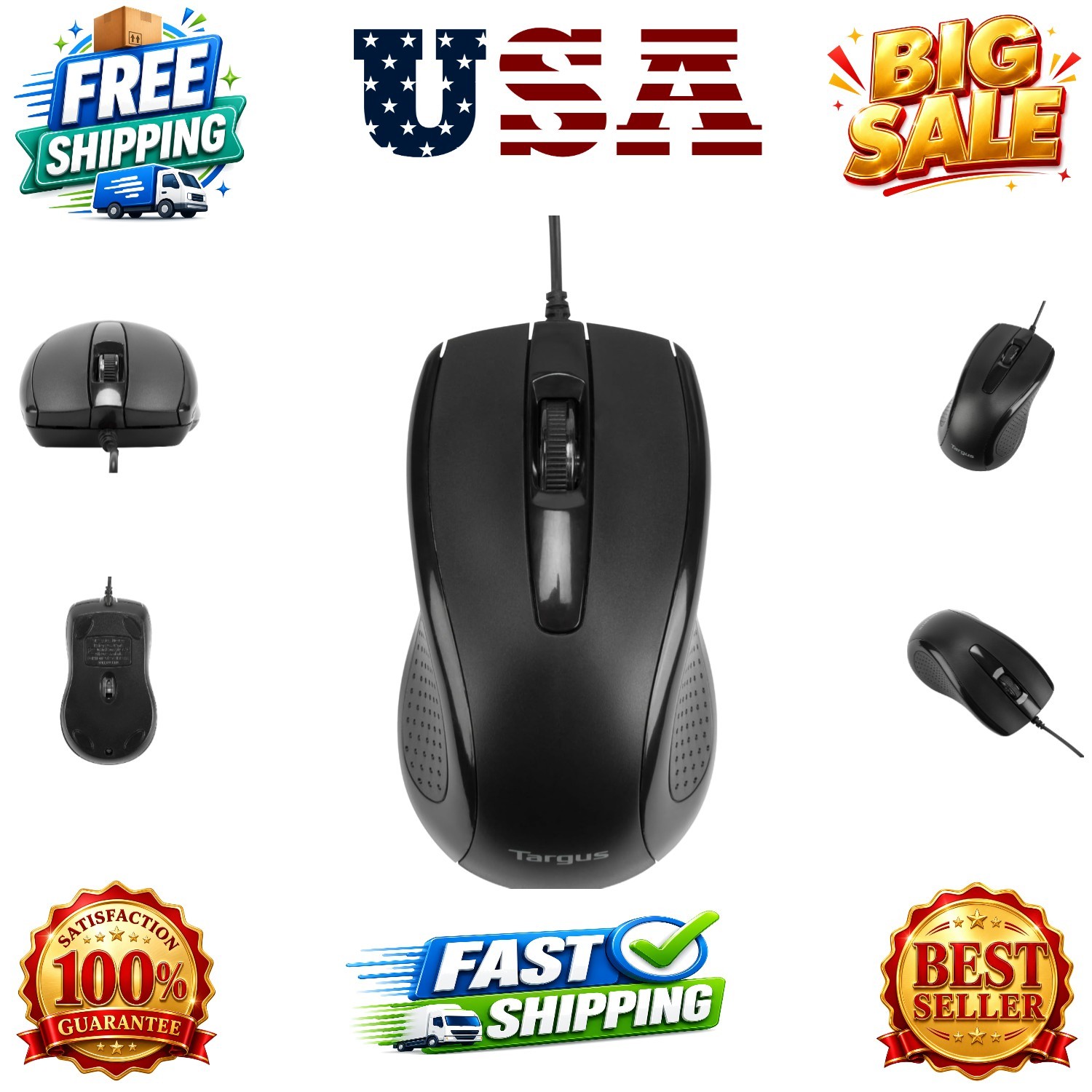Compact Mouse with Blue Trace Technology for Tracking and Retractable 2.5-Foo...