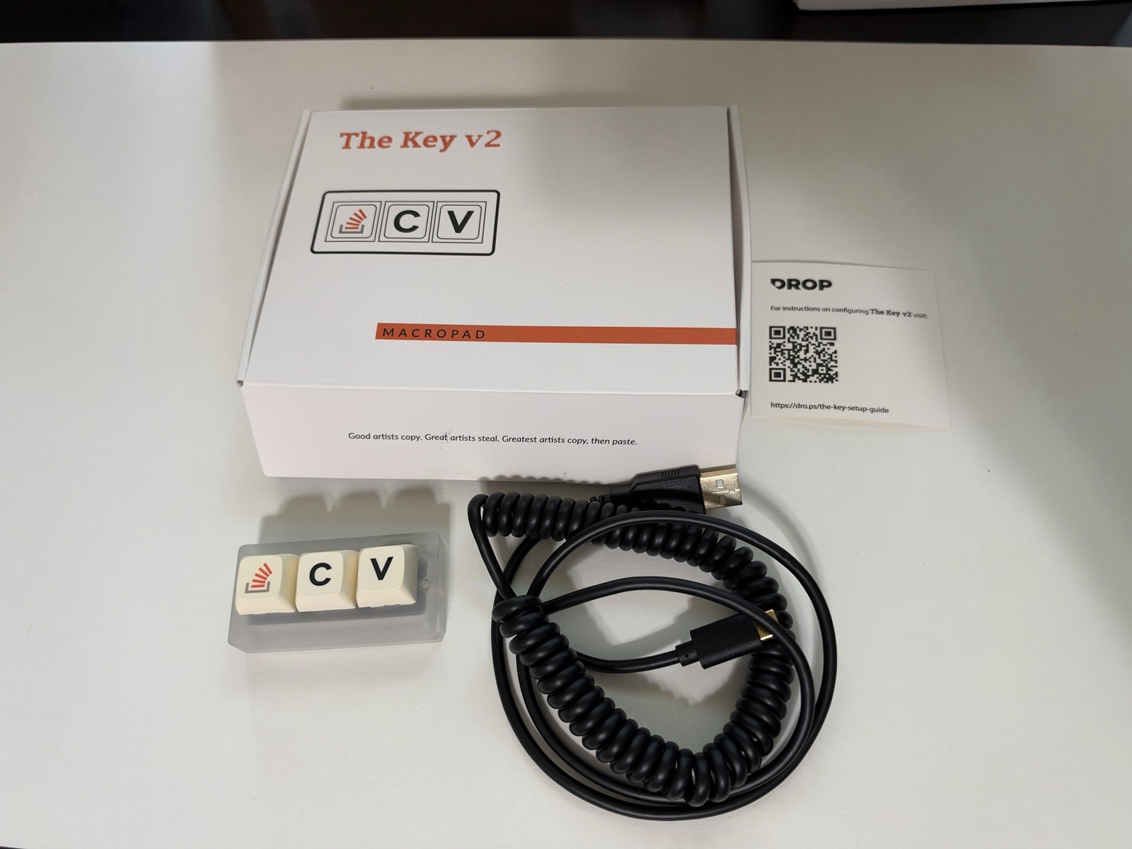 Drop Stack Overflow The Key V2 Macropad 3-Key Ctrl C V Keyboard + Coiled Cable