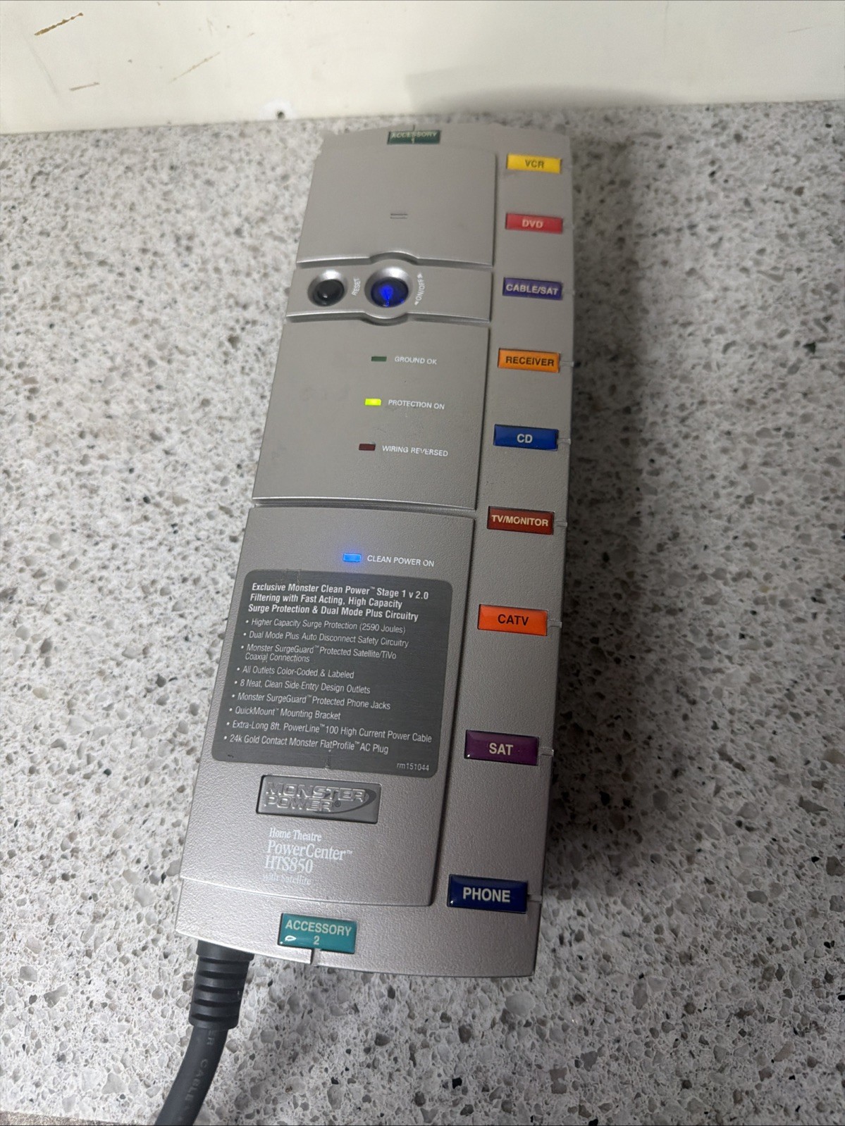 Monster Power HTS850 Home Theater Power Center Surge Protector 8 Outlet