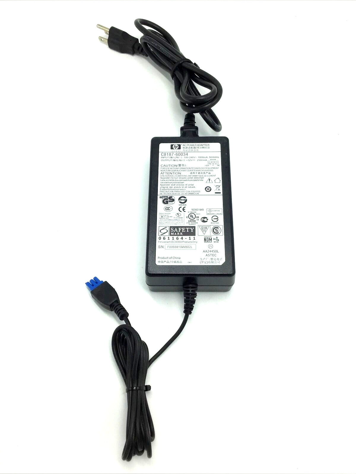 HP AC Adapter Power Supply, C8187-60034, 32V 2500mA, Genuine