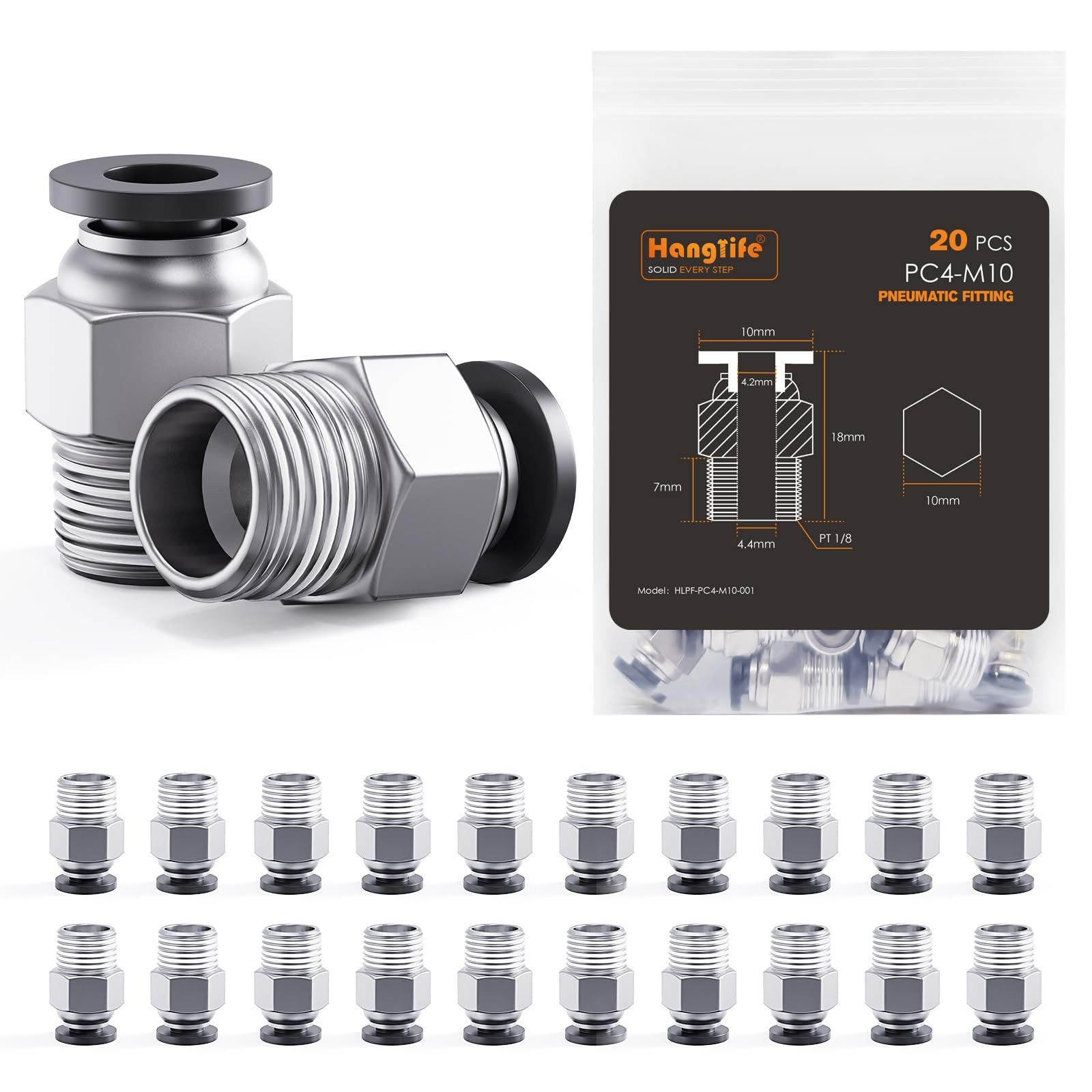 HANGLIFE PC4-M10 Bowden PTFE Tube Connectors, Push-to-Connect 20pcs