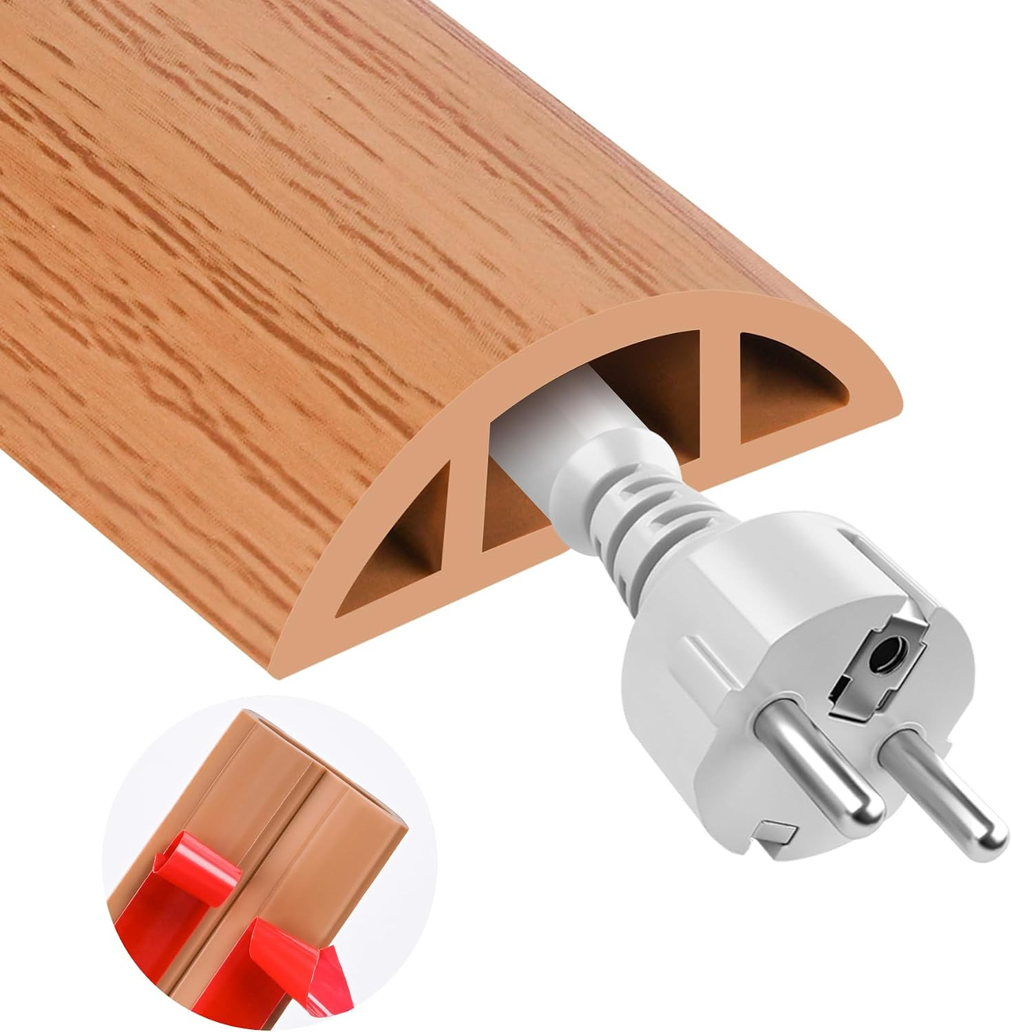 3.3FT Floor Cord Cover, Self-Adhesive Cable Protector & Wire Hider, Brown Wood