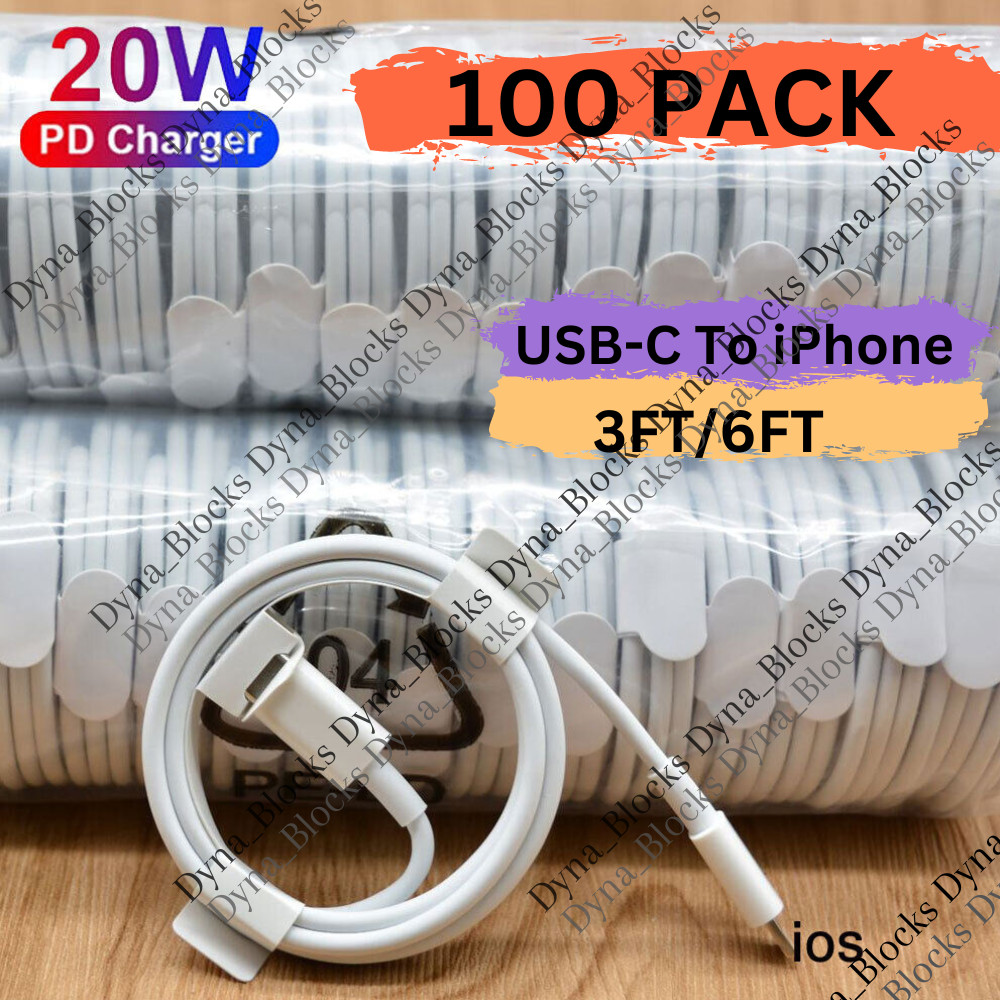 100X Lot PD Fast Charger Cable 3FT/6FT Type USB C to iPhone 14 13 12 11 Pro XR 8