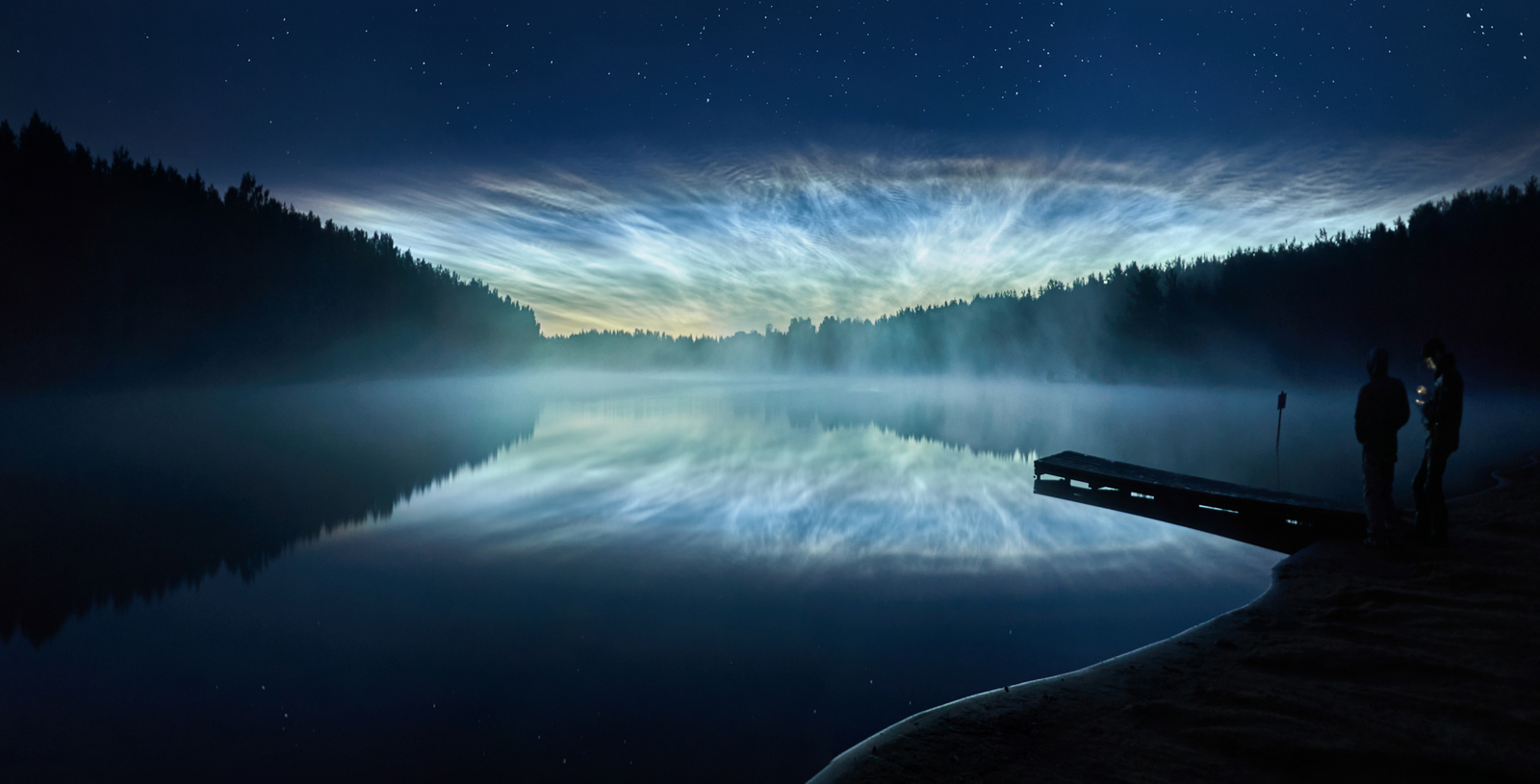 Landscape nature water night stars lake pier trees Custom Gaming Mat Desk
