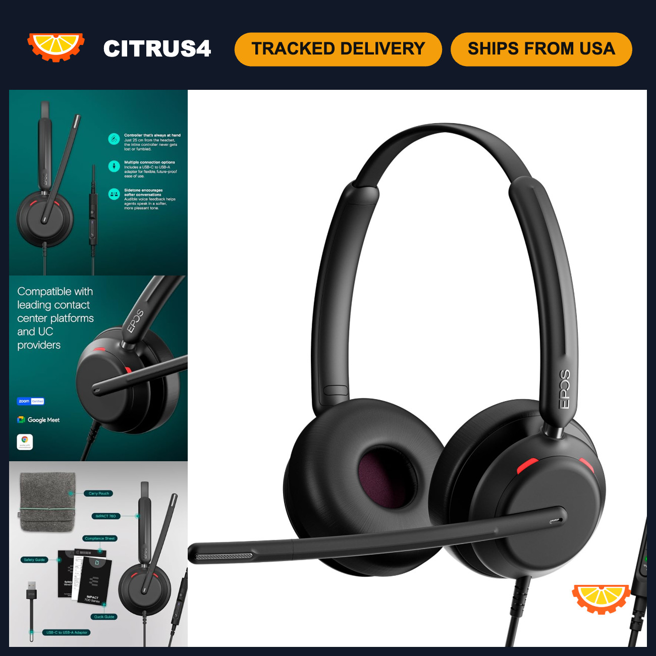 Dual-Sided USB-C & USB-A Wired Office Headset, Noise-Canceling Mic, In-Line Cont