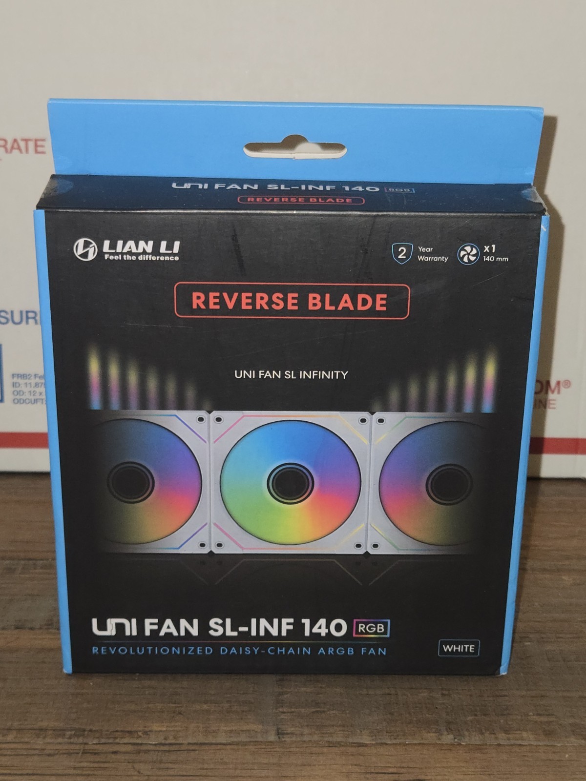 New, Sealed Lian Li UNI Fan SL-INF 140 RGB Single Pack ARGB reverse blade White