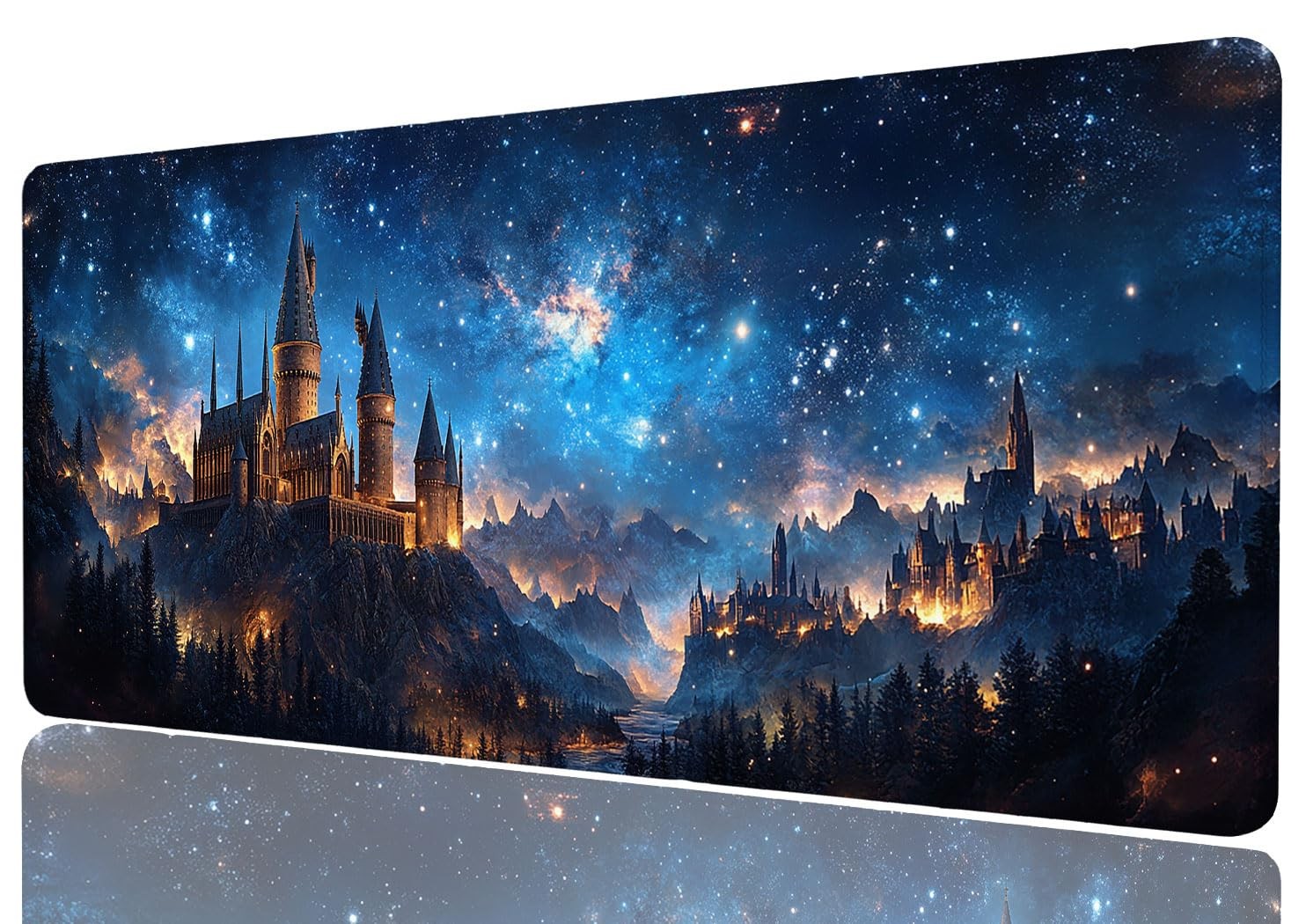 FZAZMLT Fantasy Castle Extended Mouse Pad Night Starry Blue Sky XL Large Gaming